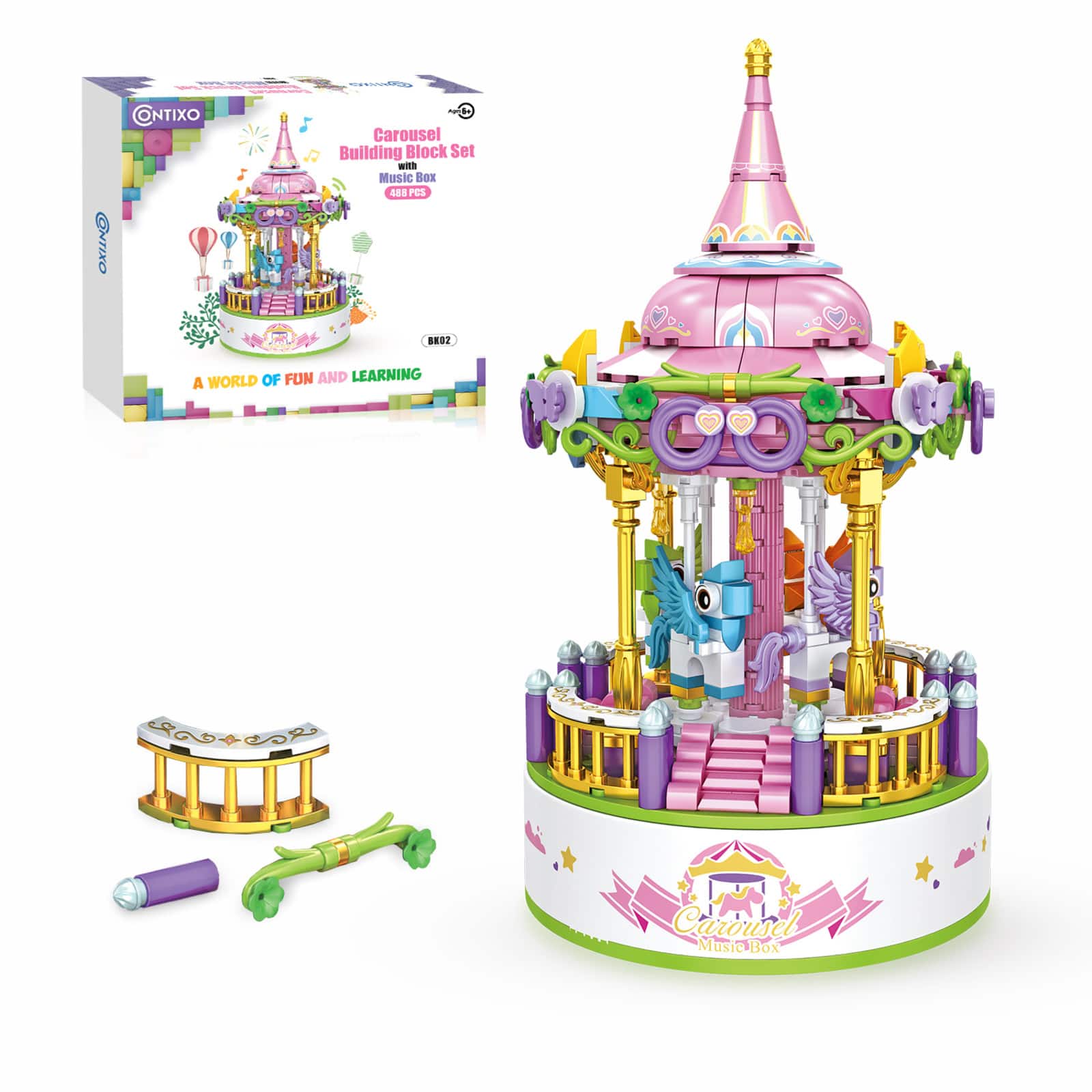 Contixo BK02 Carousel Building Block with Music Box Set