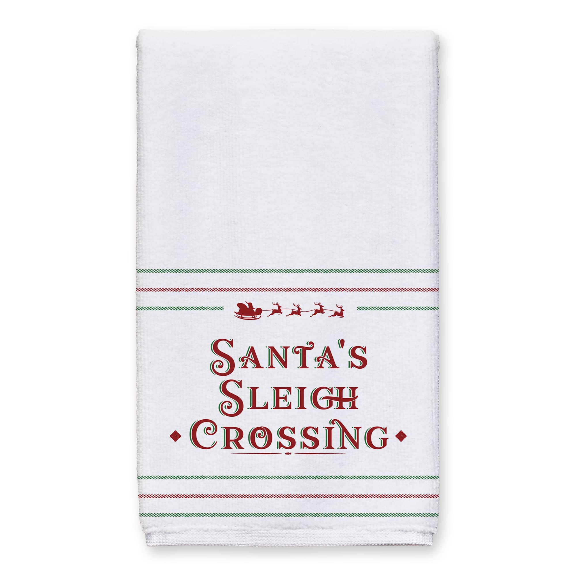 Santas Sleigh Crossing Stripes Tea Towels - Set of 2
