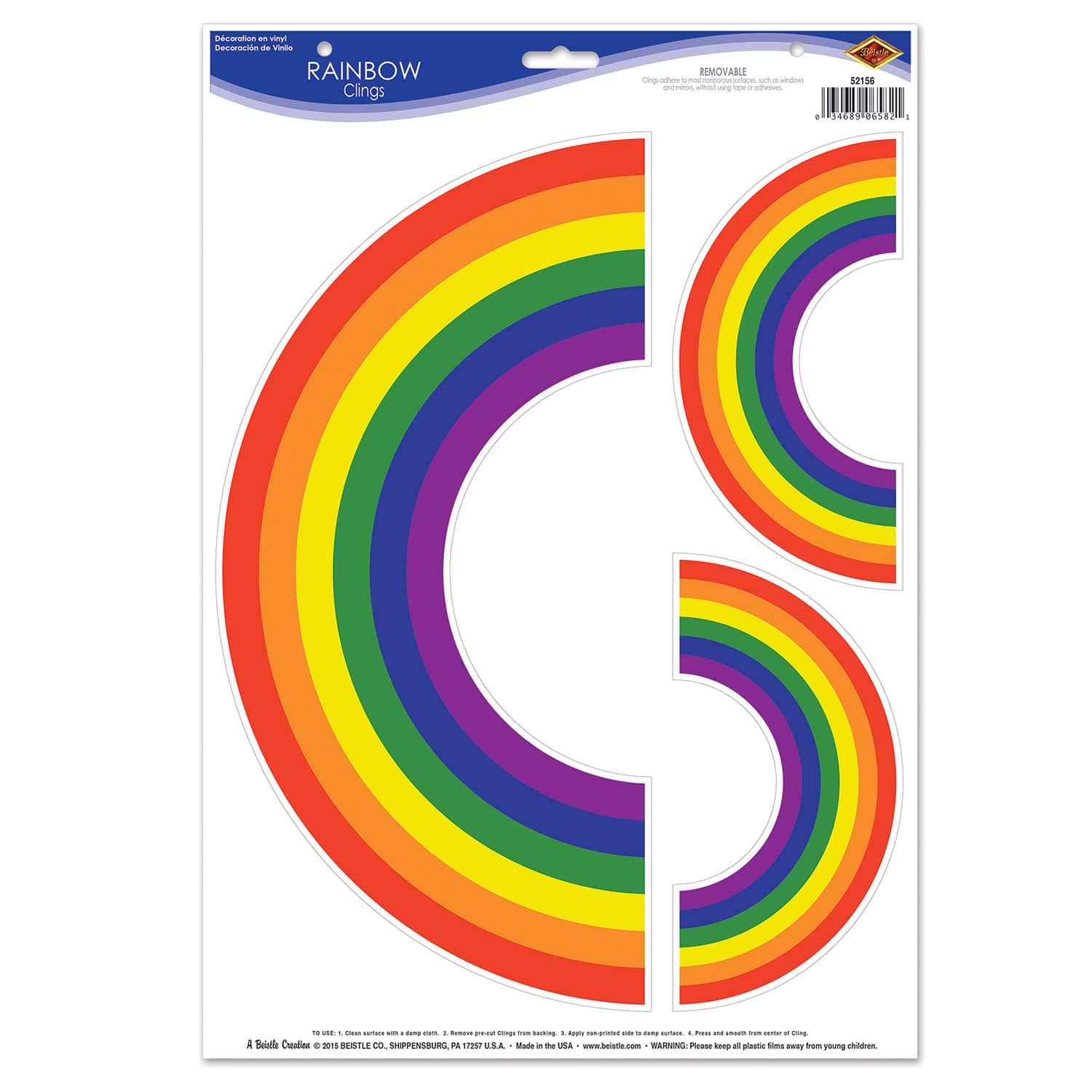 Beistle Rainbow Clings Sheets, 3ct.