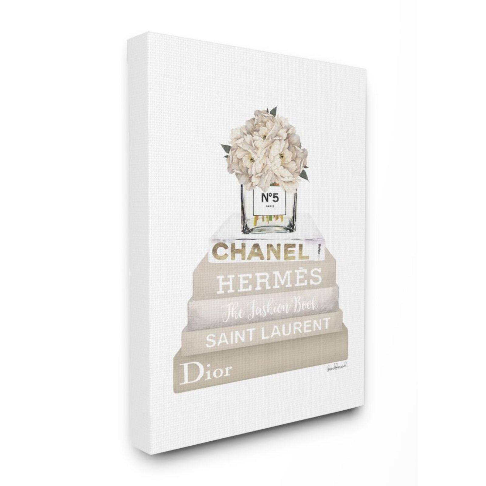 Stupell Industries High Fashion Book Stack with Tan Flowers Wall Art