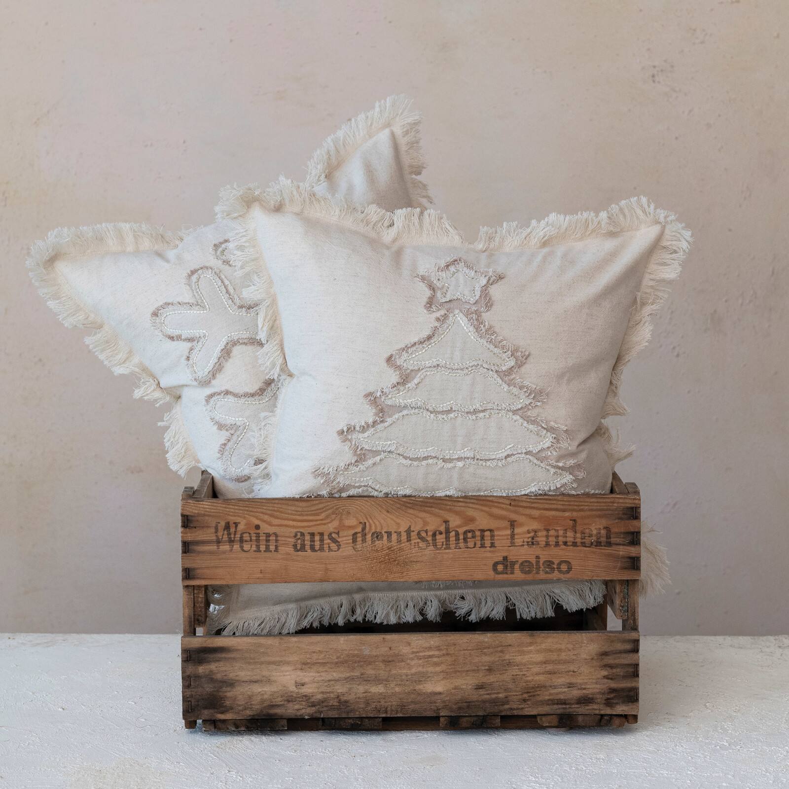 Hello Honey® White Christmas Tree & Snowflake Woven Cotton Linen Pillow Set