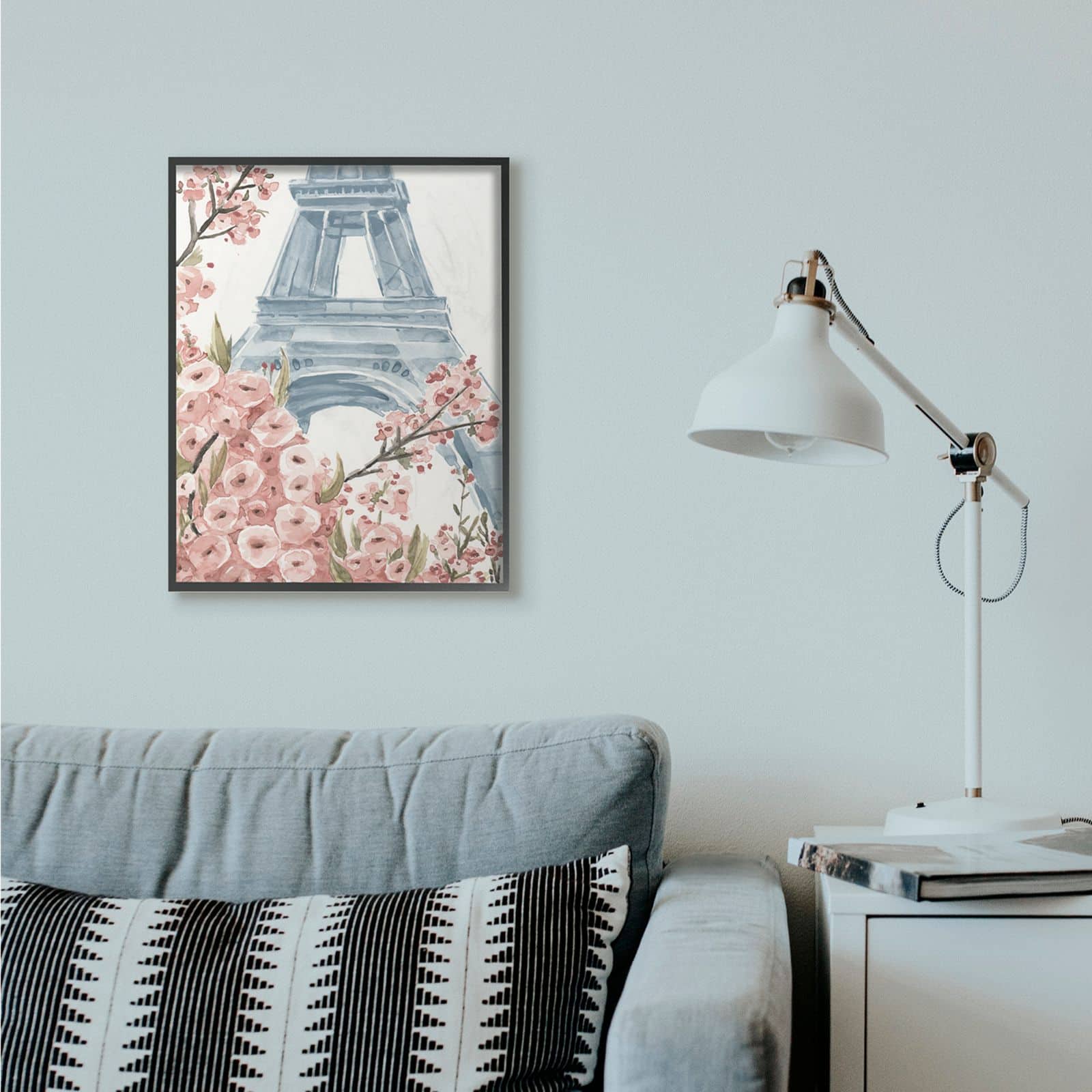 Stupell Industries Pink & Blue Paris Flowers Eiffel Tower Painting with Frame Wall Accent