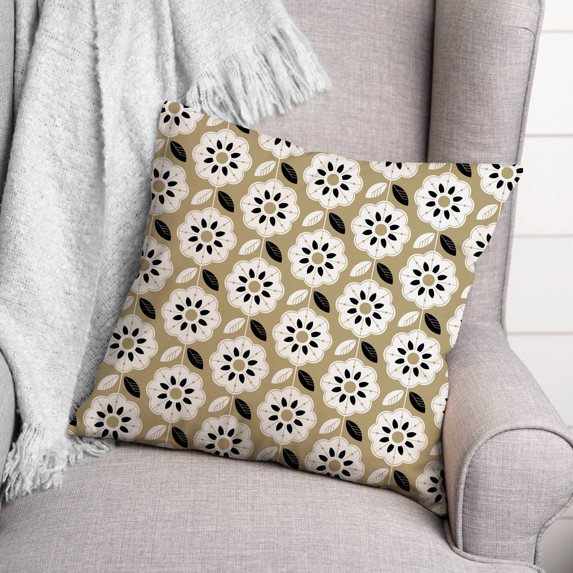 Mod Gold Flower Throw Pillow 18" x 18"