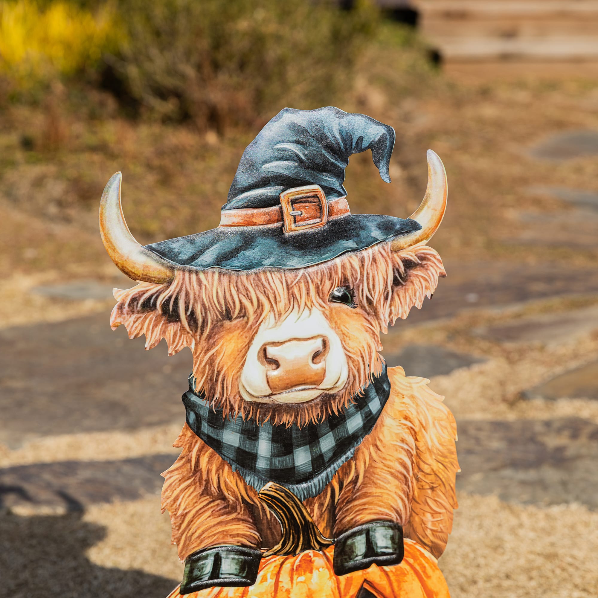 Glitzhome® 30" Halloween Metal Painted Highland Cow Yard Stake