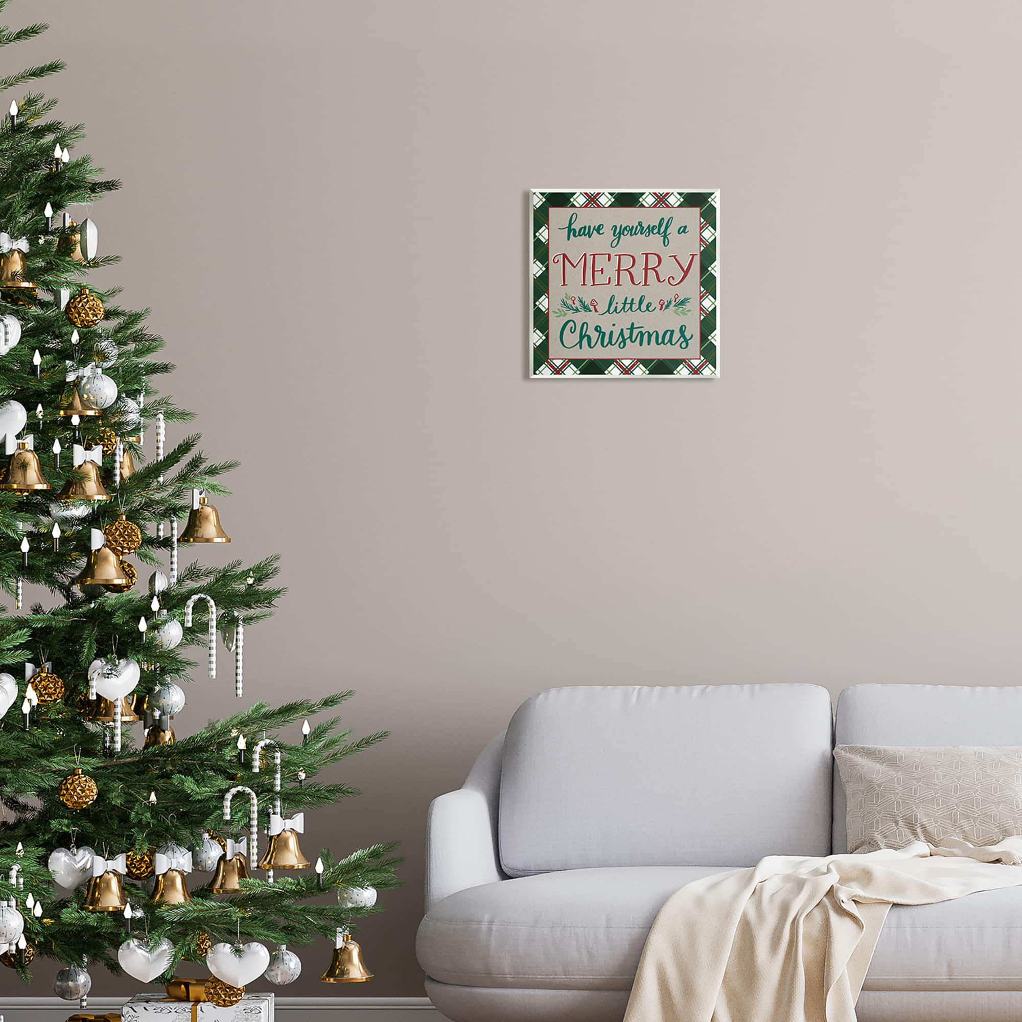 Stupell Industries Merry Little Christmas Plaid Holiday Wall Plaque Art