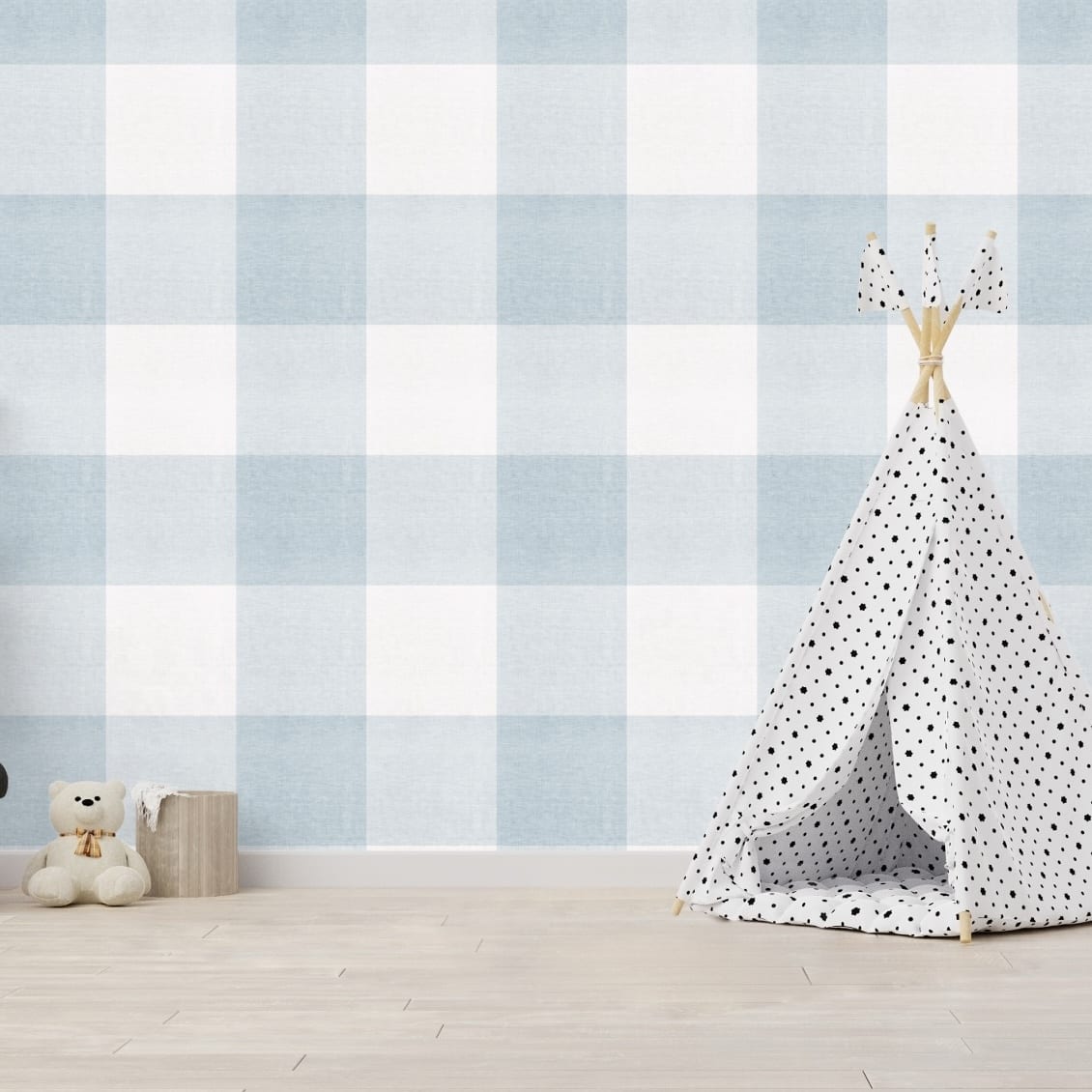 Simple Shapes Countryside Large Check Fabric Look Pre-Pasted Wallpaper Rolls, 2ct.