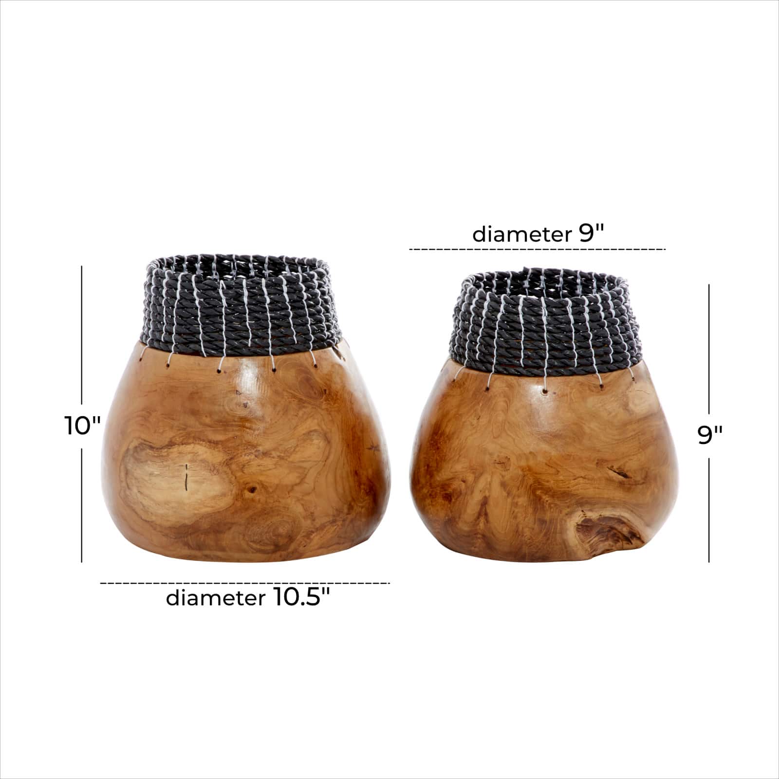 Set of 2" Black Teak Wood Natural Decorative Bowls 10", 9"