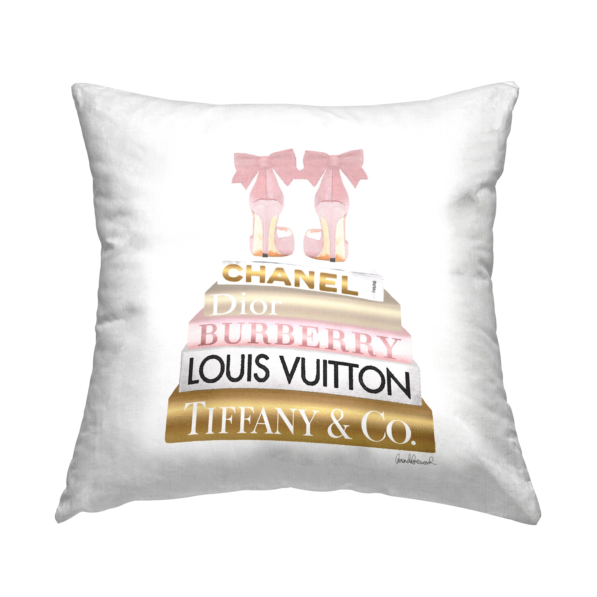 Stupell Industries Pink Gold Heels Bookstack Glam Fashion Design Throw Pillow 18" x 18"