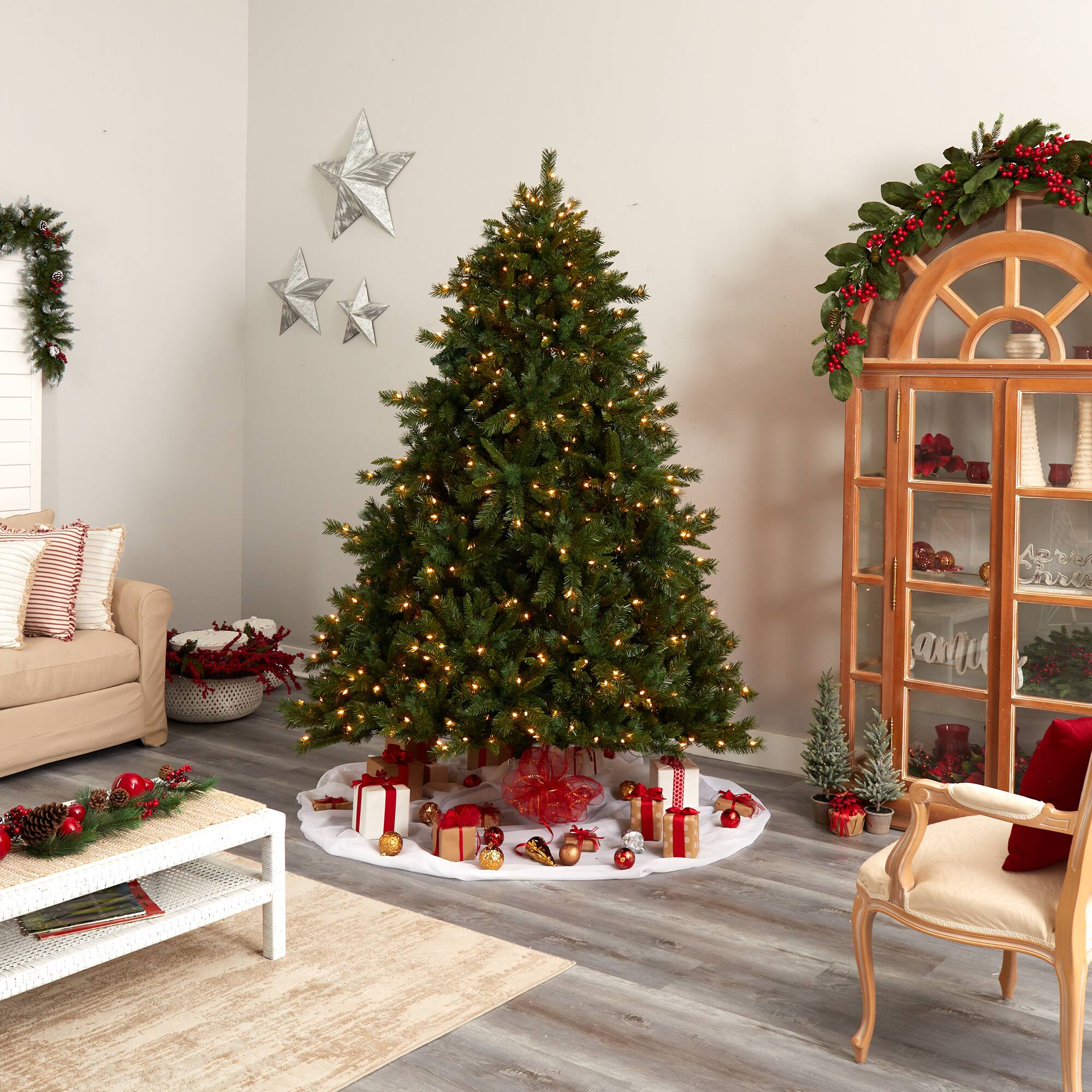 8ft. Pre-Lit Wyoming Mixed Pine Artificial Christmas Tree, Clear Lights