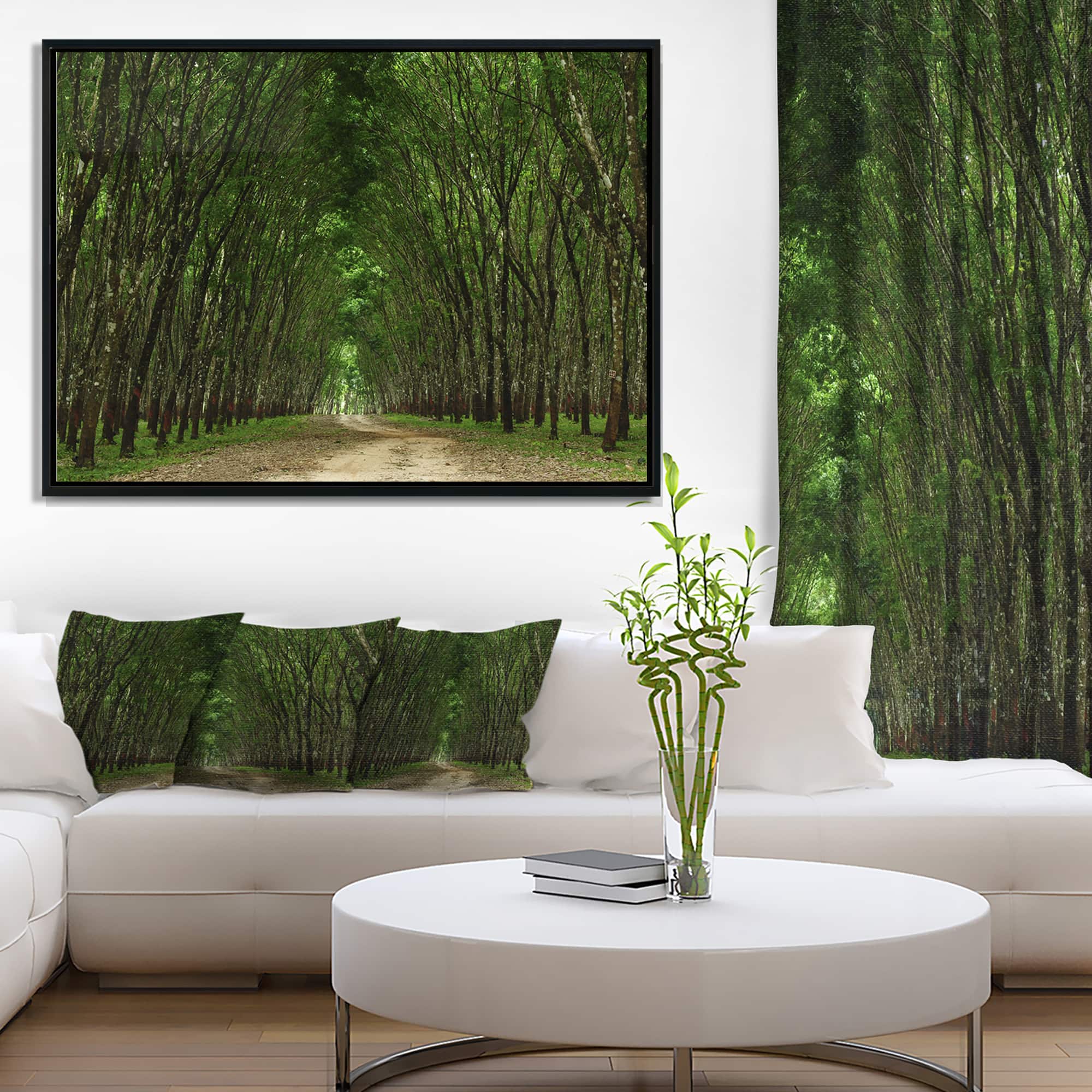 Designart - Pathway in Thick Green Forest - Landscape Photography Canvas Print in Black Frame