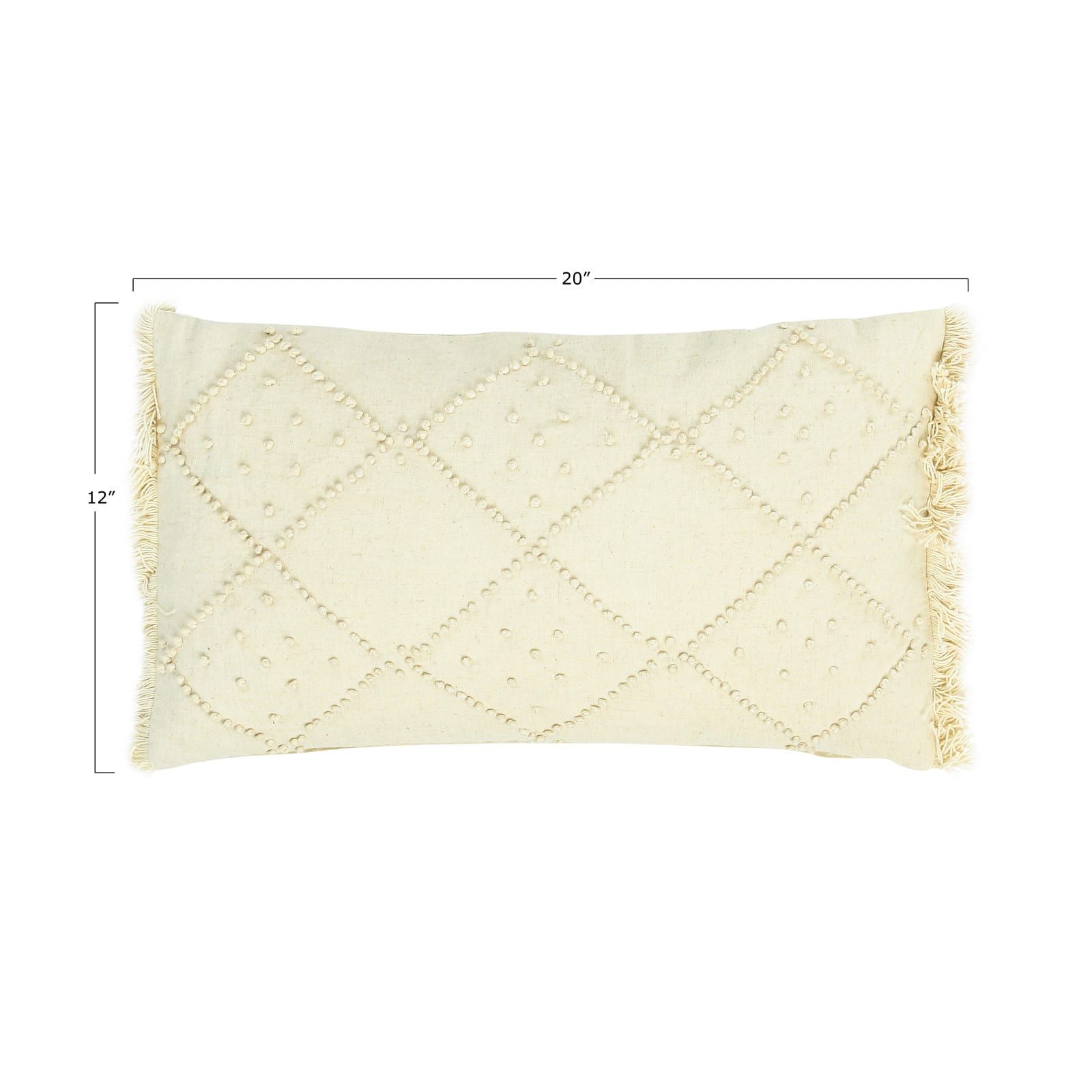 Diamond Design & Fringed Ends Cotton & Linen Lumbar Pillow