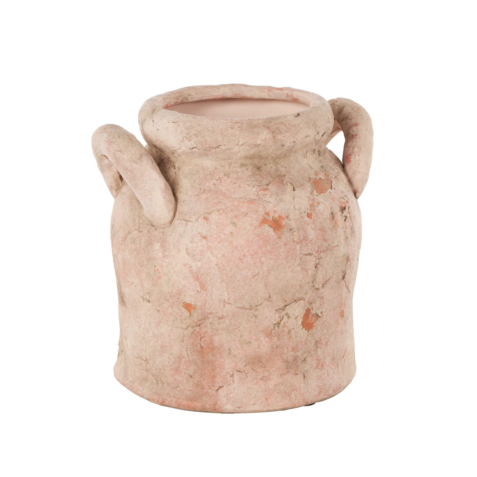 8.25" Pink Ceramic Antique Style Distressed Decorative Vase with Handles
