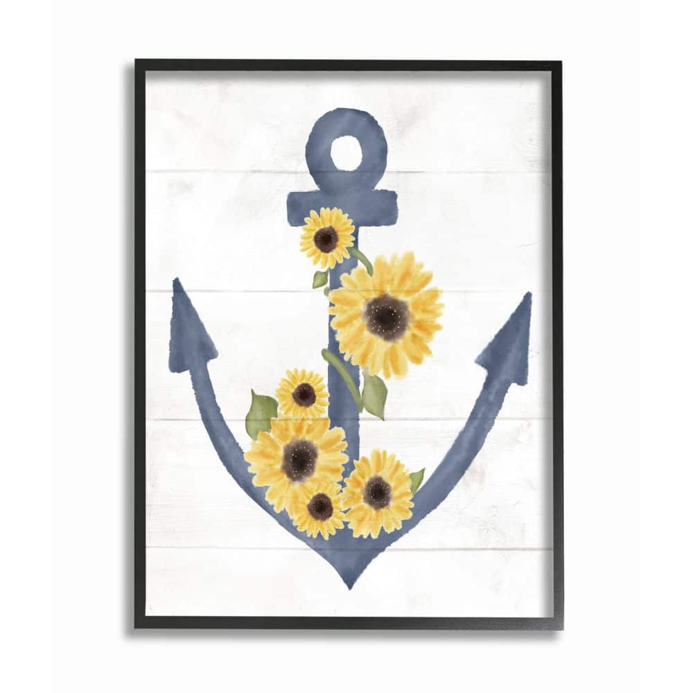 Stupell Industries Countryside Anchor with Sunflower Vine Floral Detail Framed Wall Art