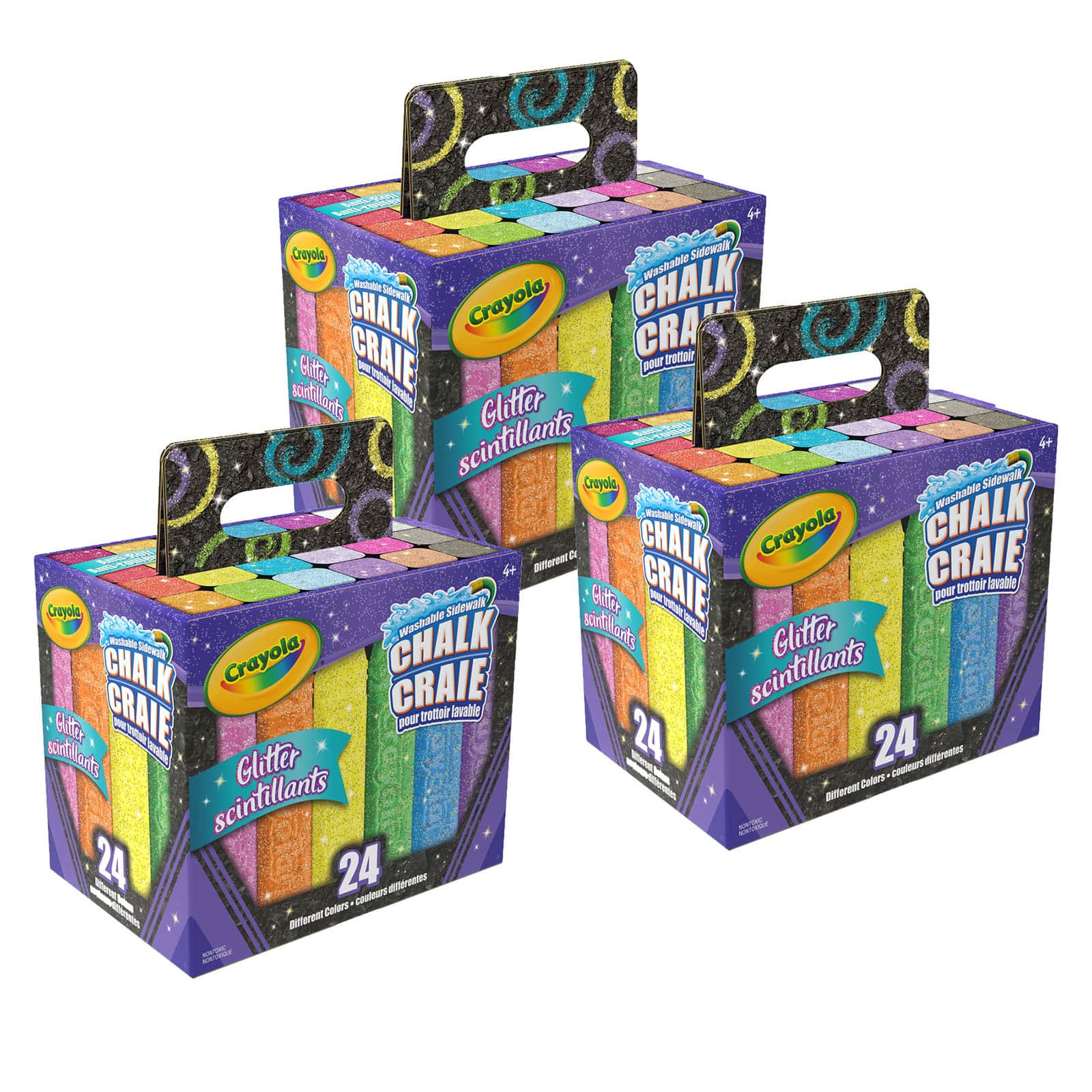 Crayola® Washable Glitter Sidewalk Chalk, 3 Packs of 24
