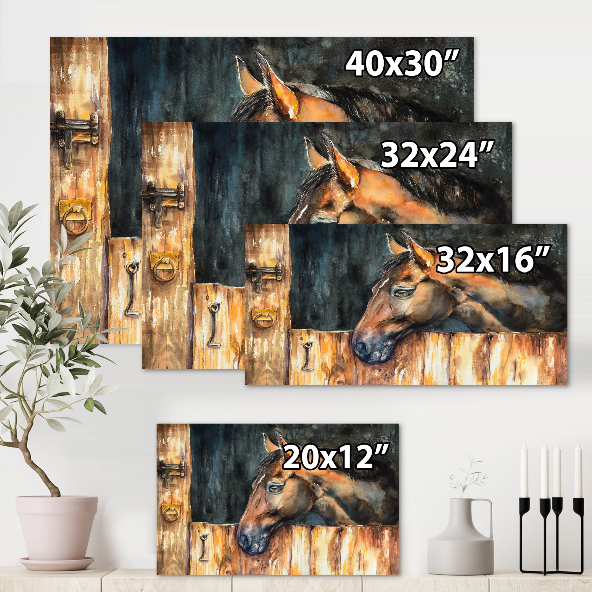 Designart - The Head of A Horse In Stable - Farmhouse Canvas Wall Art Print