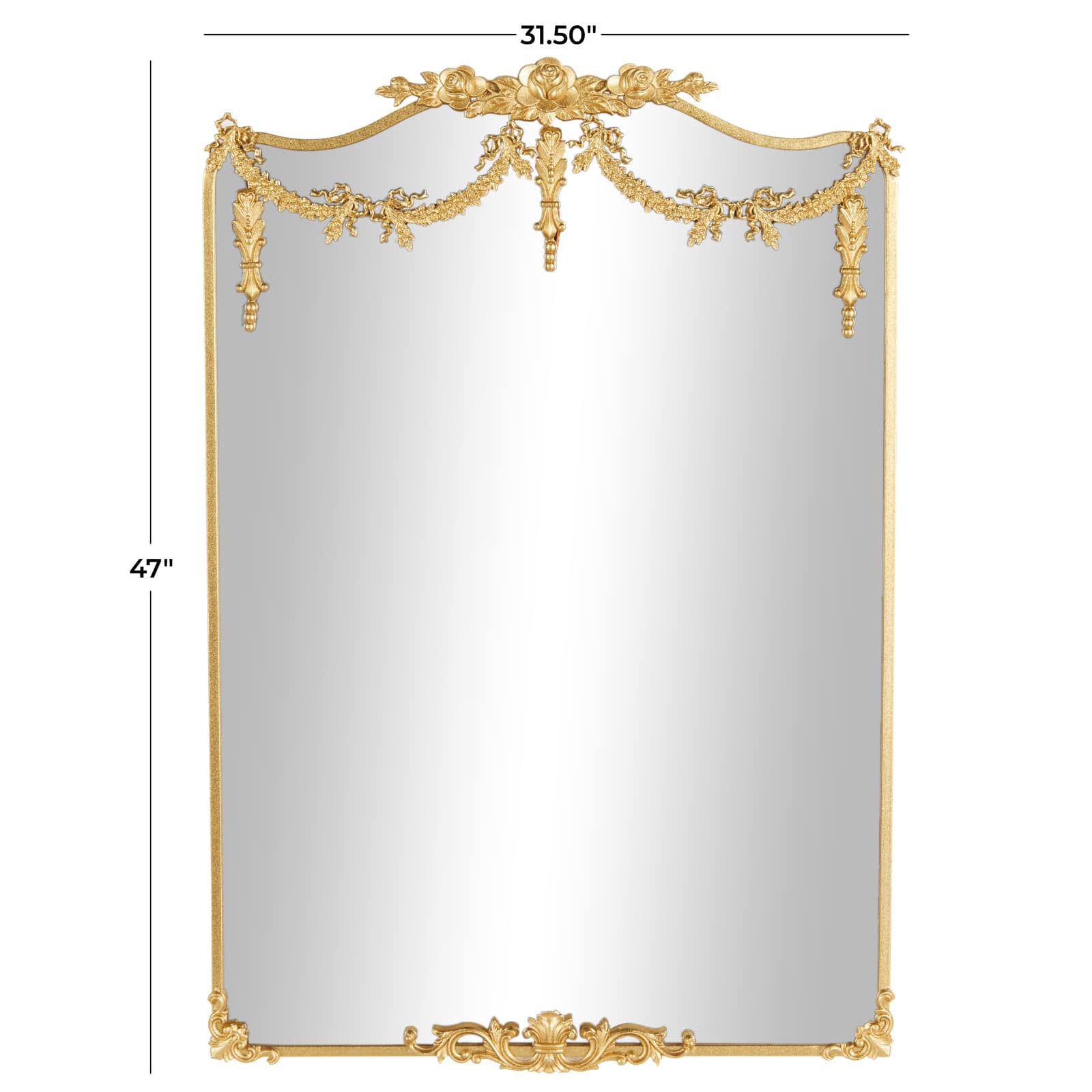 32" x 47" Gold Floral Embellished Metal Wall Mirror