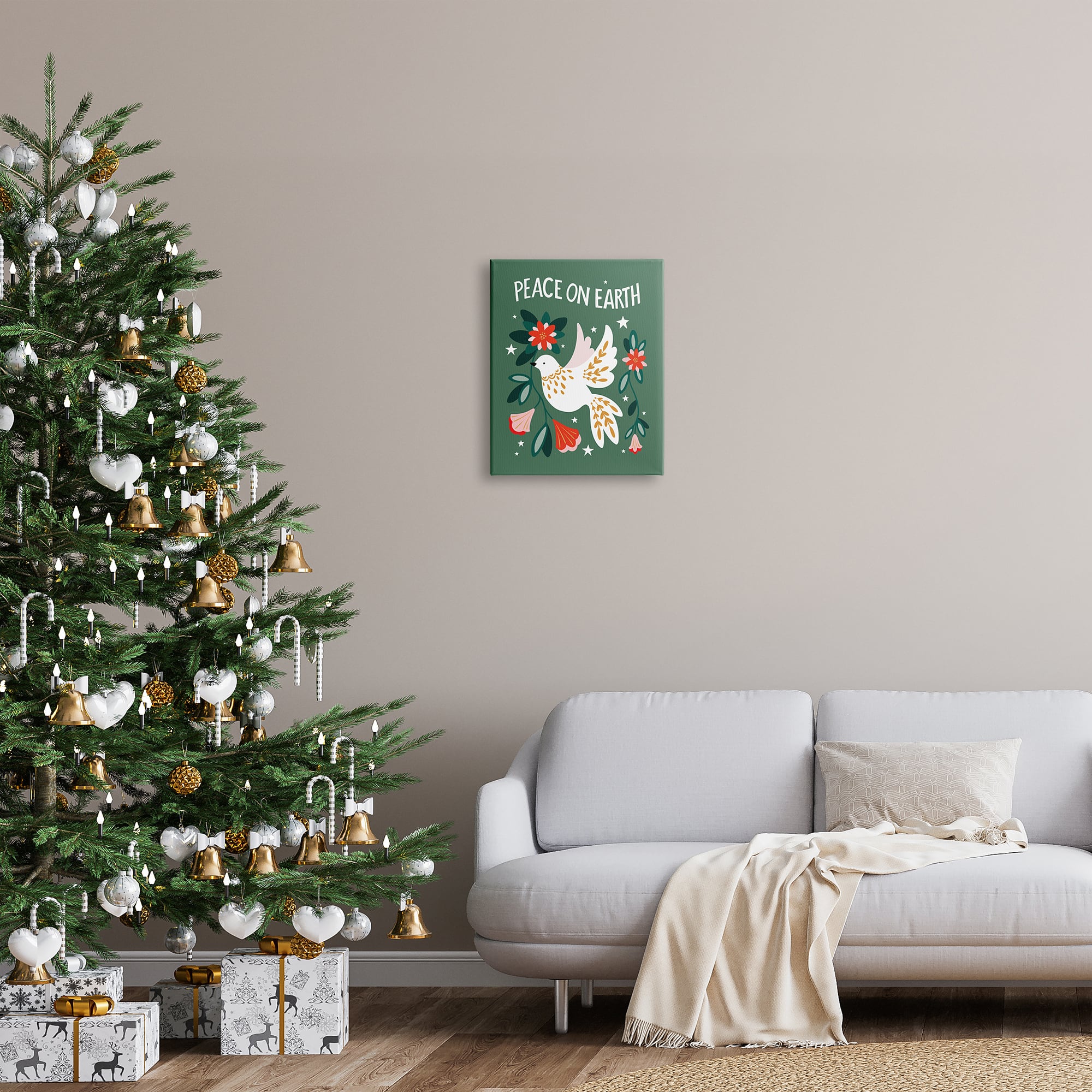 Stupell Industries Peace On Earth Floral Dove Blossoms Canvas Wall Art