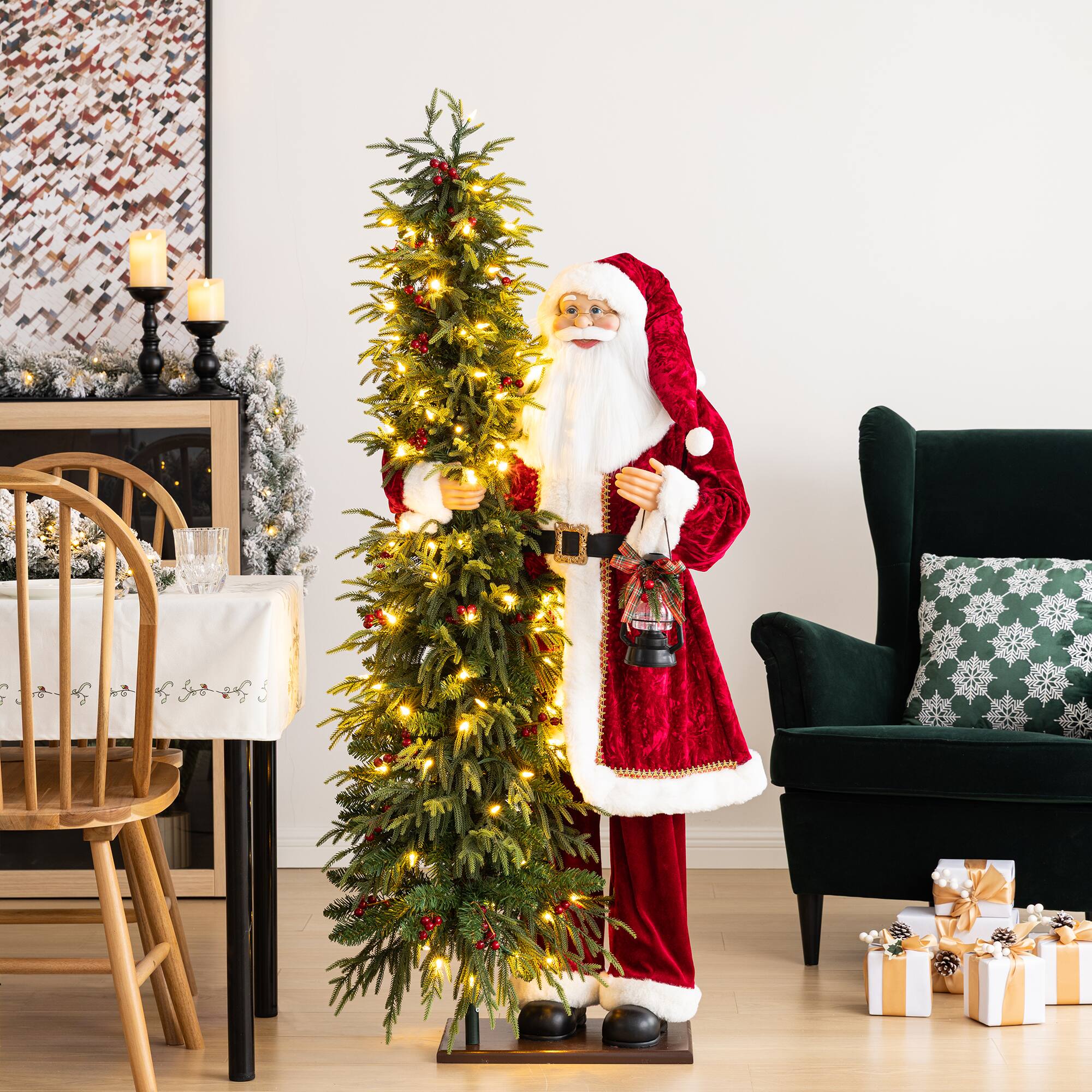 Glitzhome® 4ft. Oversized Traditional Christmas Santa with 5ft Lighted PE Dripping Christmas Tree