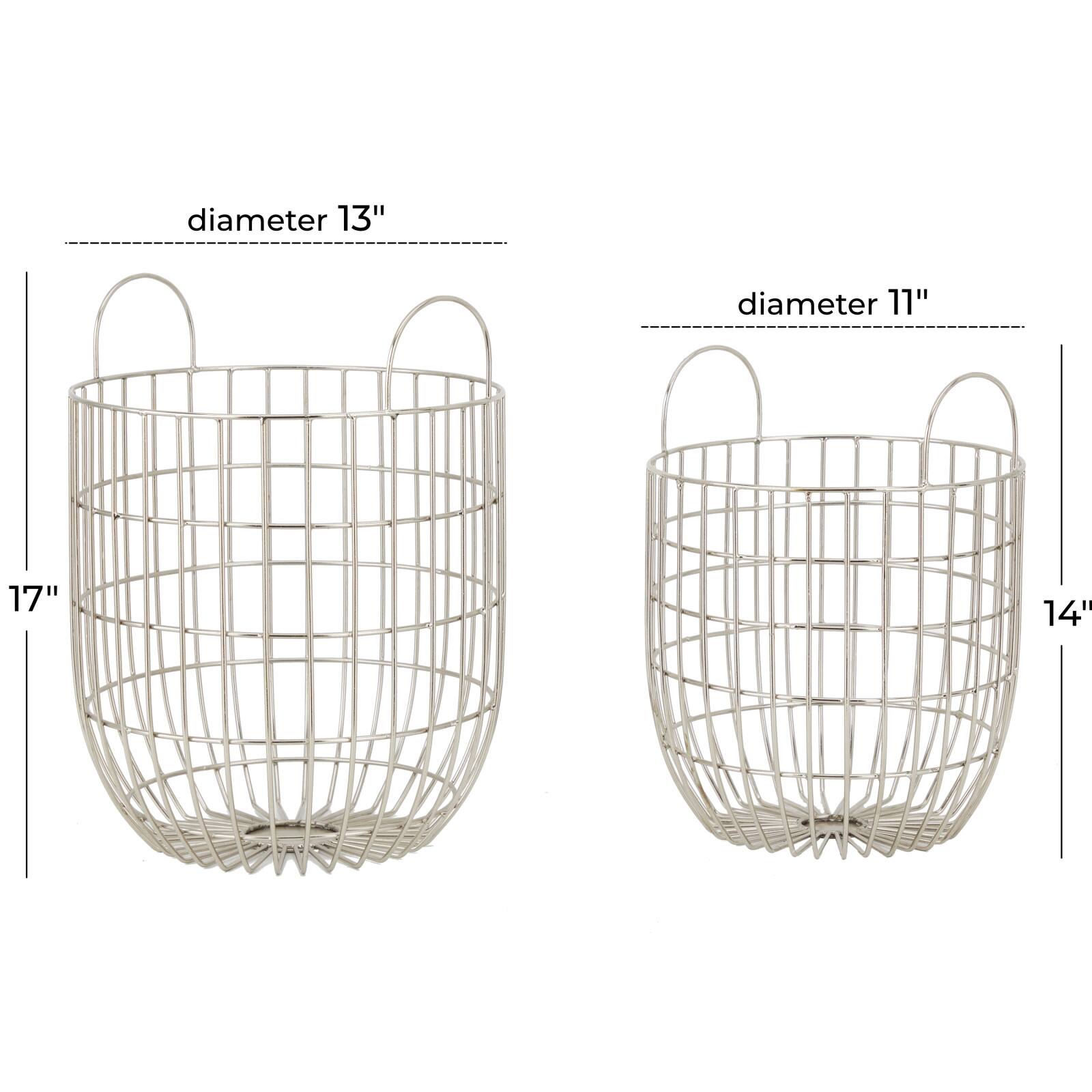 Set of 2 Silver Iron Contemporary Storage Basket, 17" x 13" x 13"