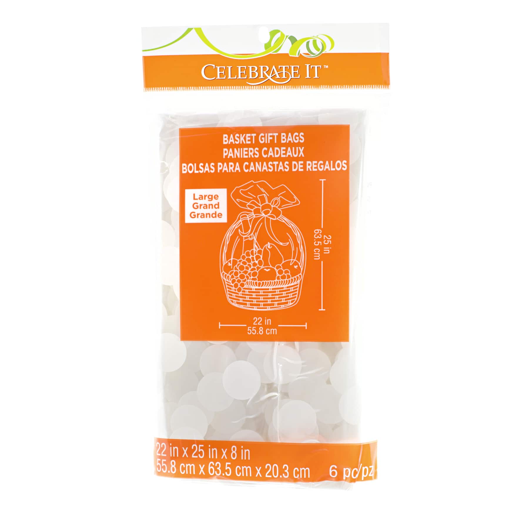 24 Packs: 6 ct. (144 total) 25" White Polka Dot Basket Gift Bags by Celebrate It™