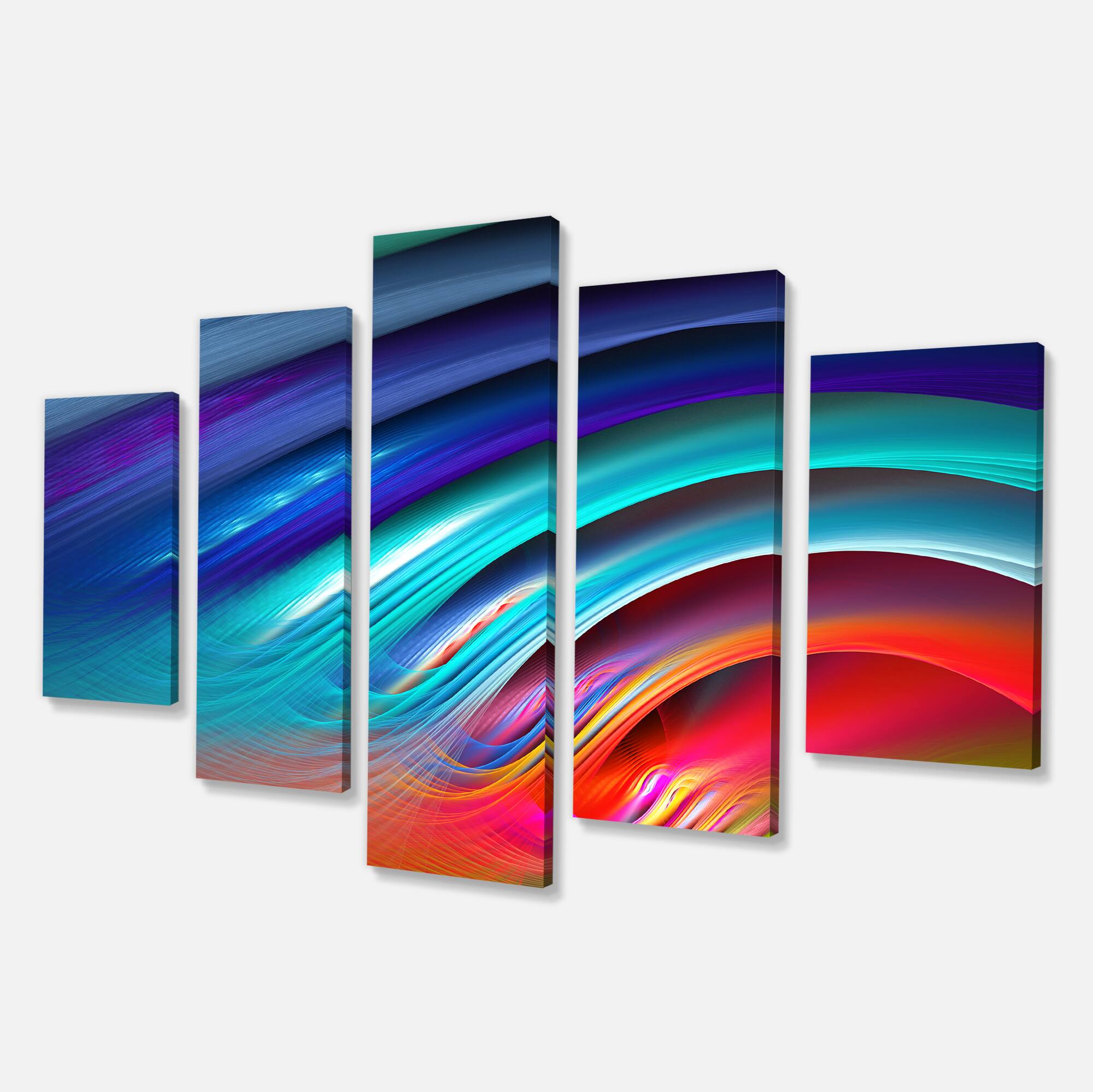 Designart - Beautiful Fractal Rainbow Waves - Large Floral Canvas Art Print