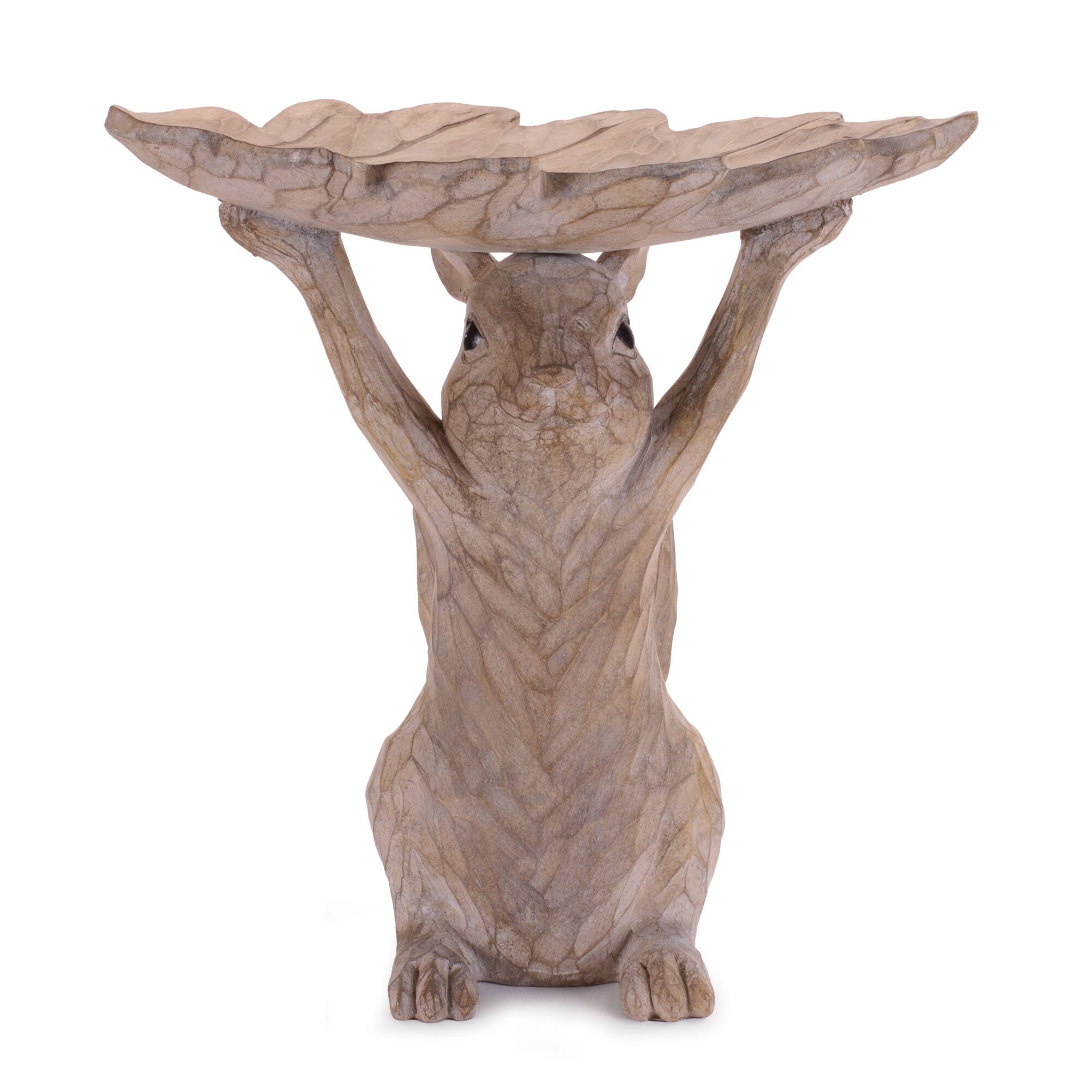 Beige Woodland Squirrel Resin Bird Feeder Set