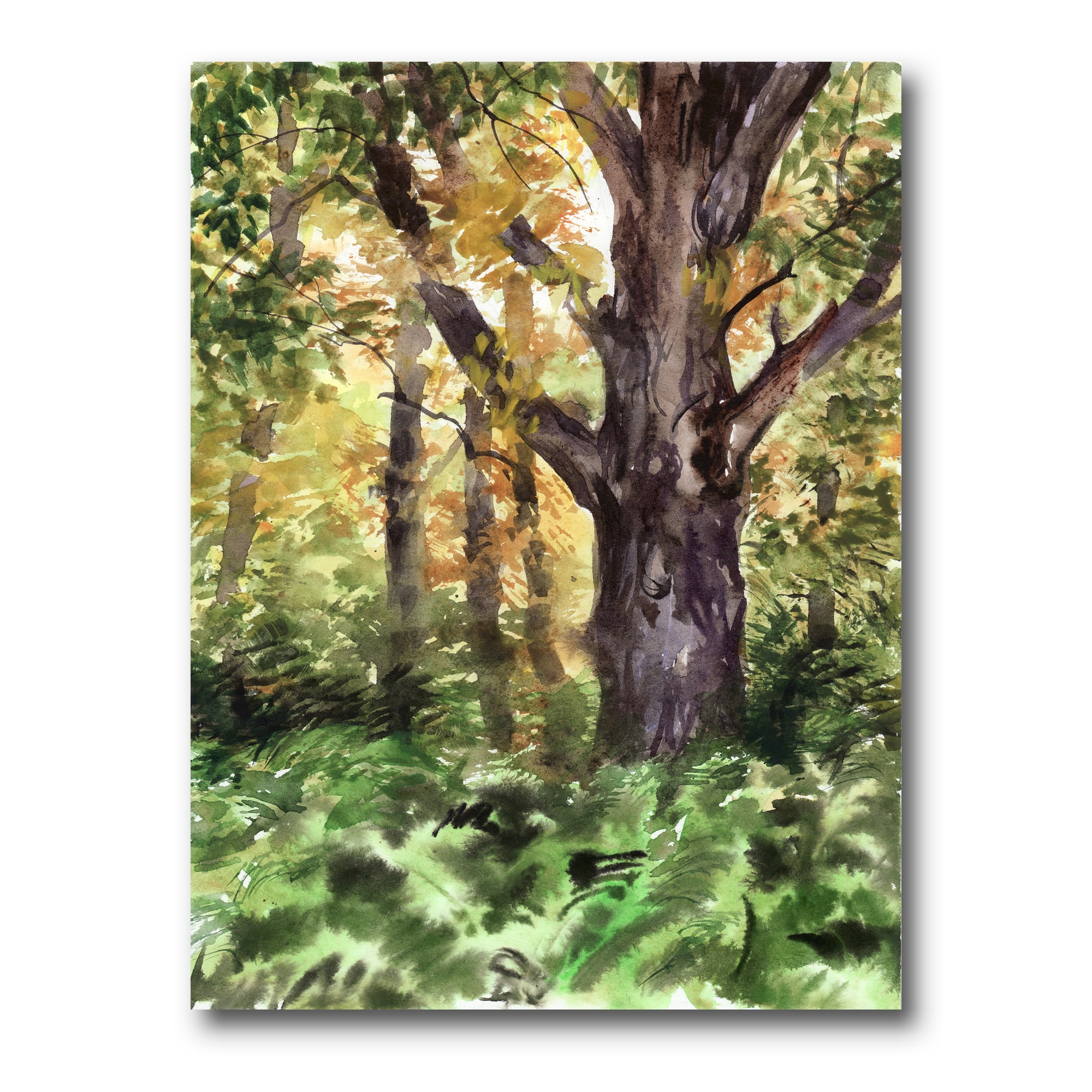 Designart - Large Tree In Autumn Forest - Lake House Canvas Wall Art Print