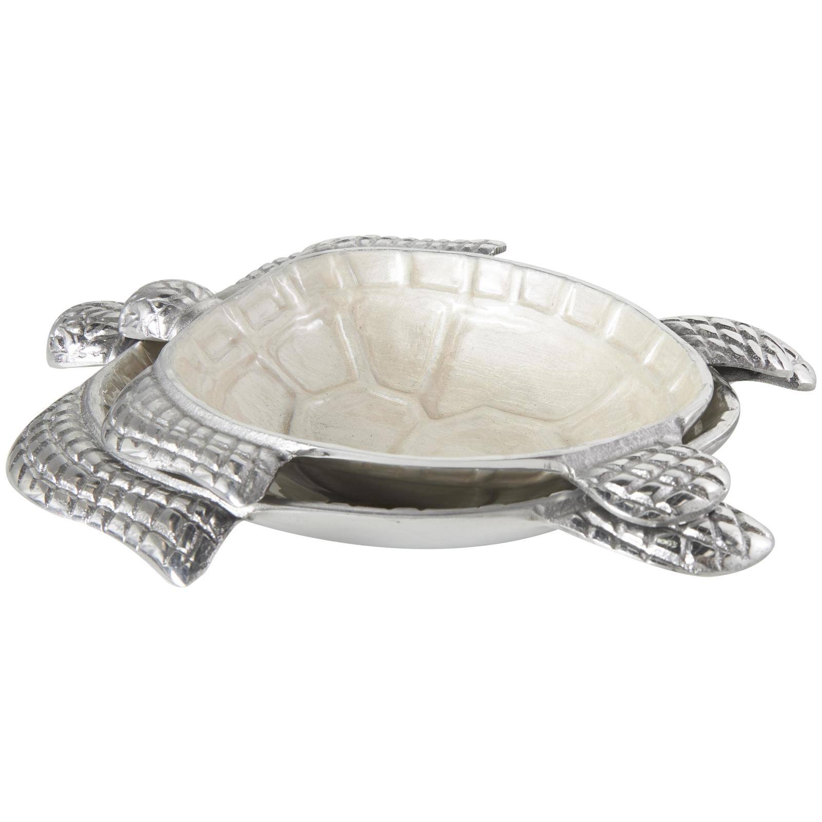 White Aluminum Metal Turtle Bowl with Silver Exterior Set