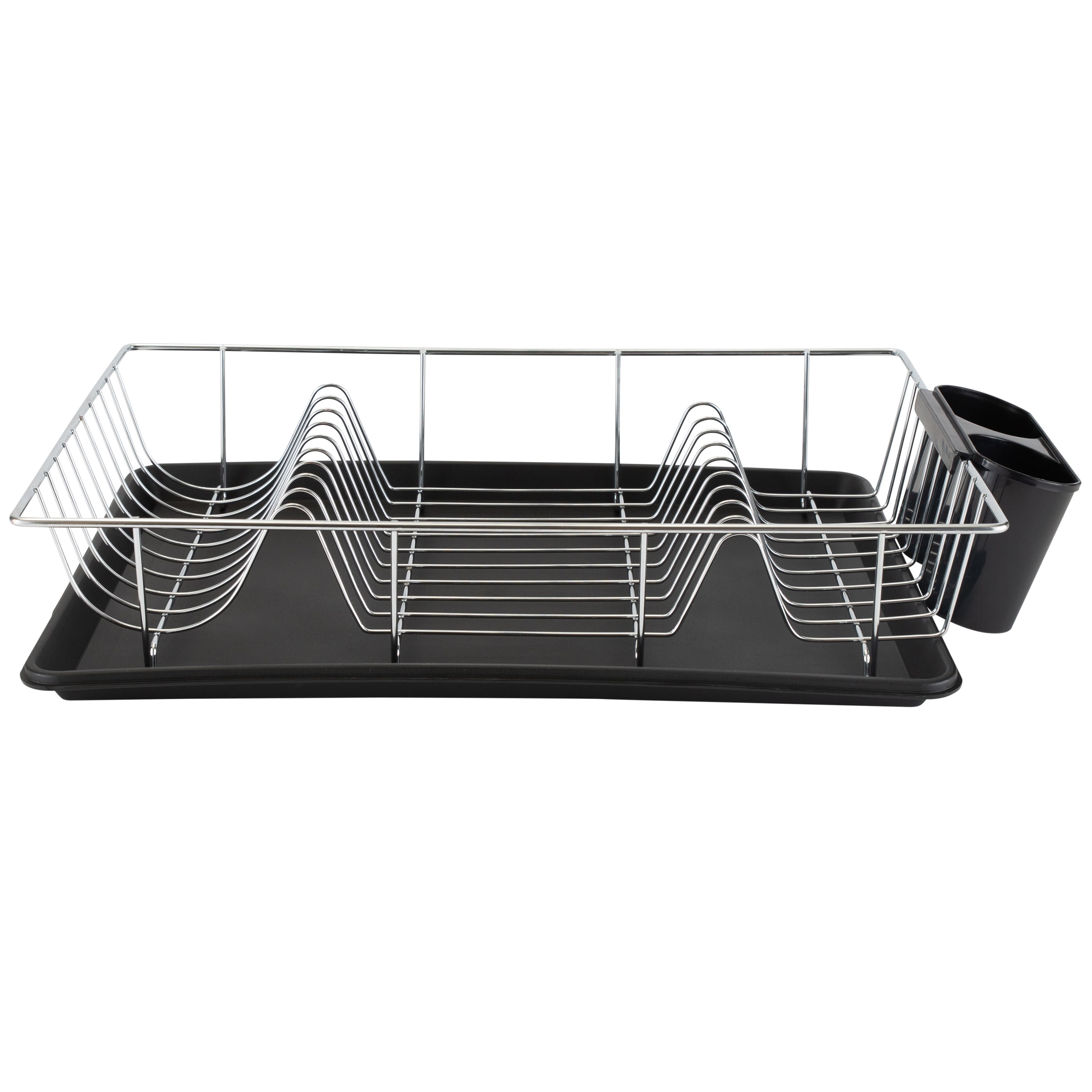Kitchen Details Black 3-Piece Chrome Dish Rack with Tray