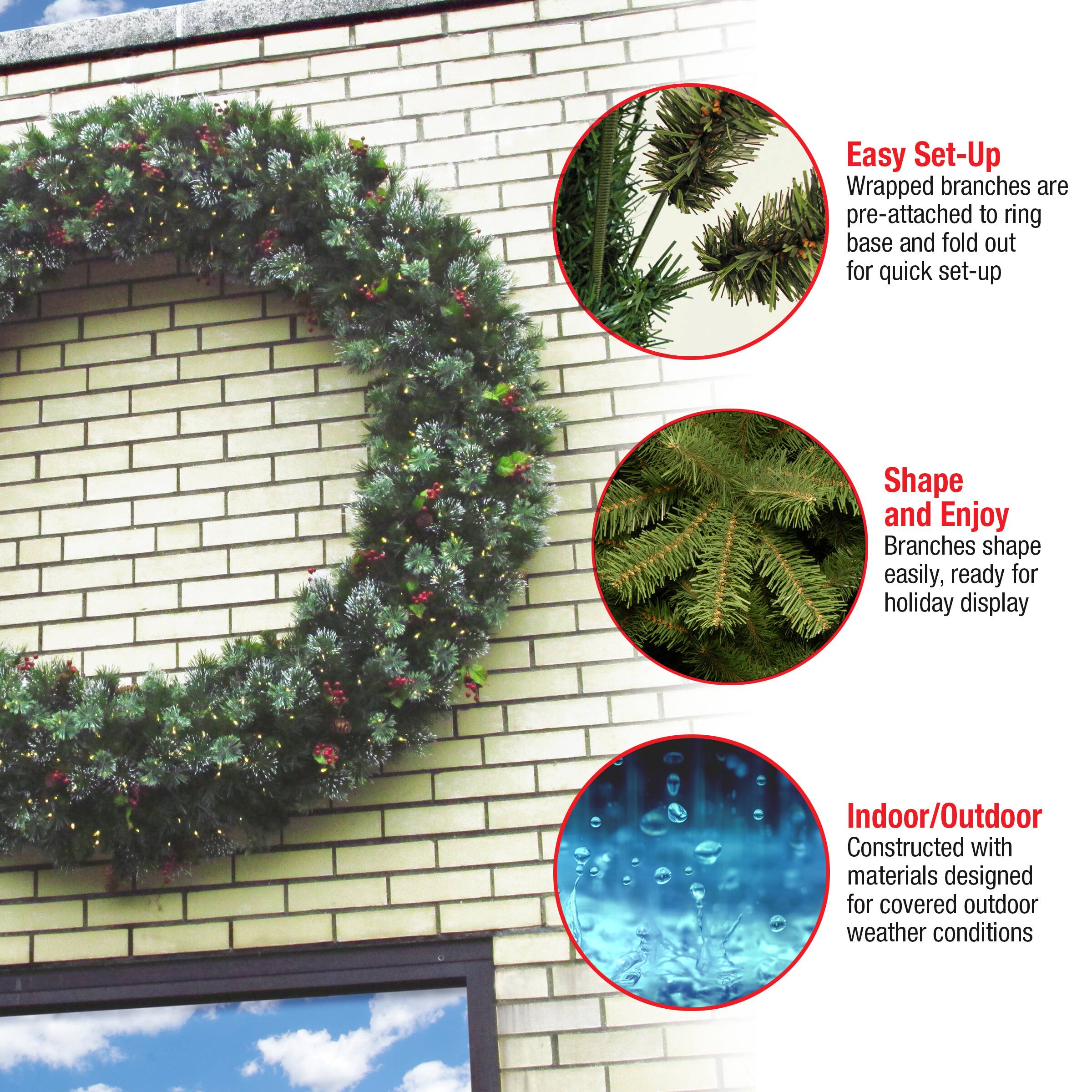 60" Pre-Lit Wintry Pine Wreath