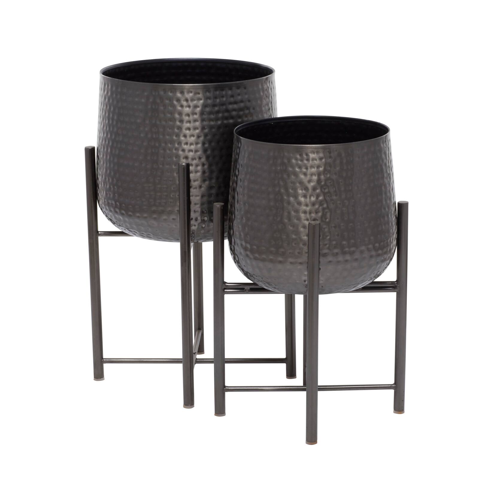 Black Modern Planter, Set of 2" 19", 17"