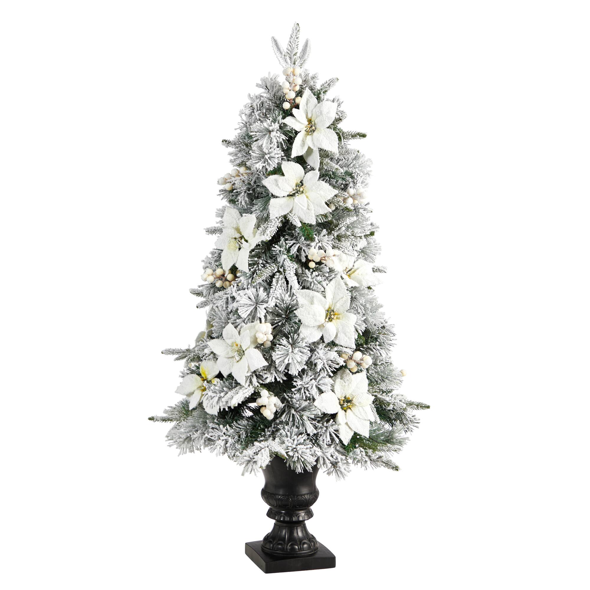 4ft. Pre-Lit Flocked Artificial Christmas Tree in Decorative Urn, Warm White Lights