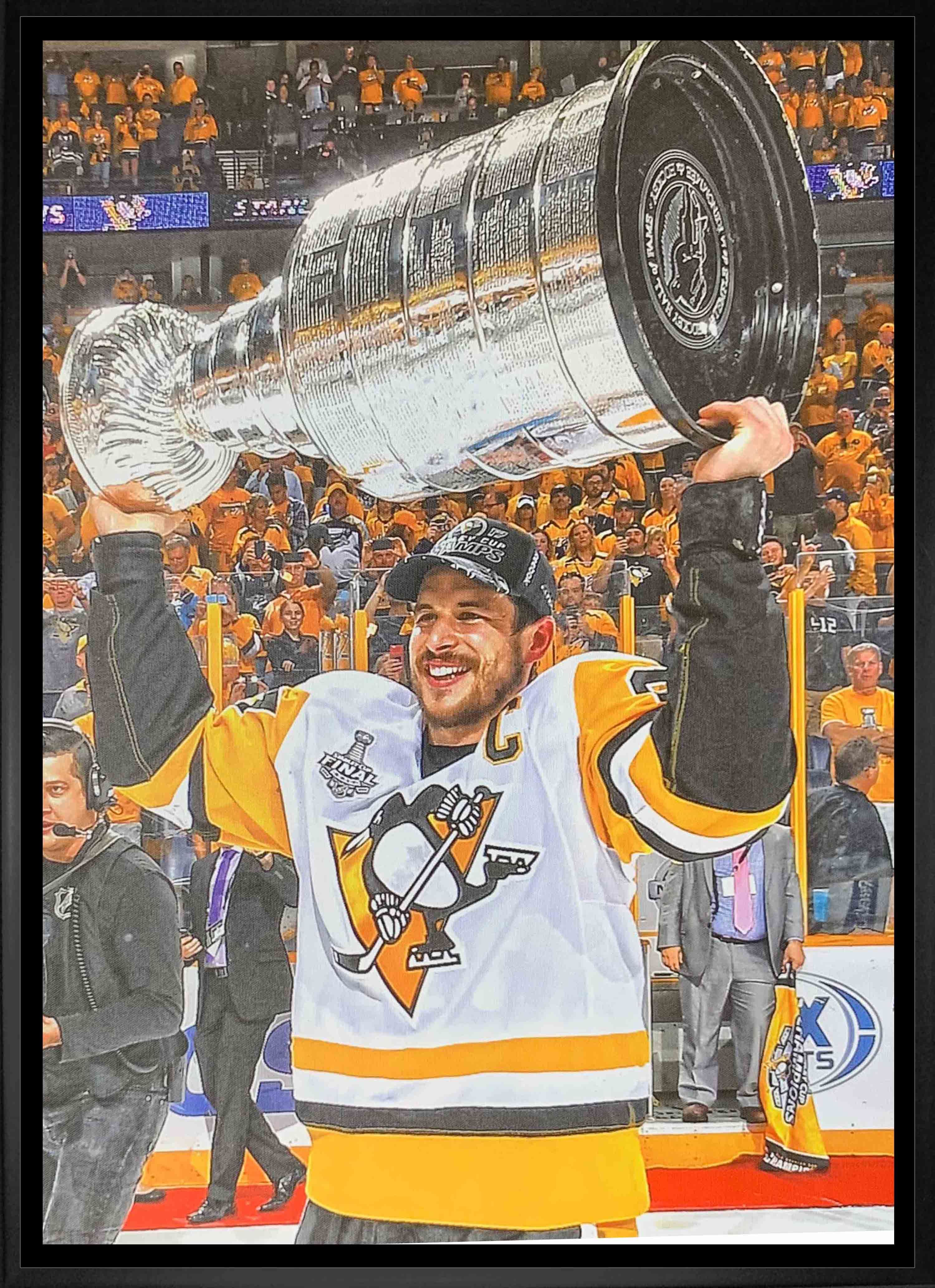 Sidney Crosby Pittsburgh Penguins Framed 20" x 29" Raising Cup Canvas 22.5" x 31.5"