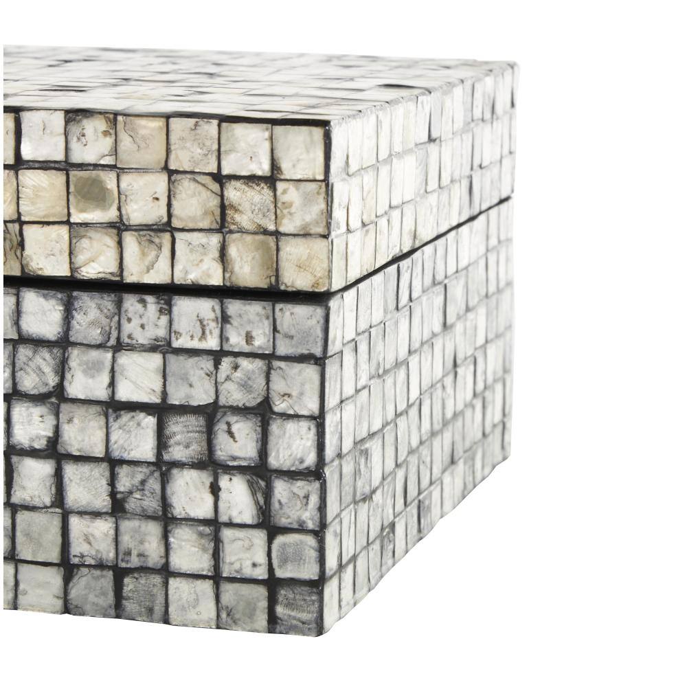 Gray Mother of Pearl Shell Geometric Handmade Square Mosaic Storage Box Set