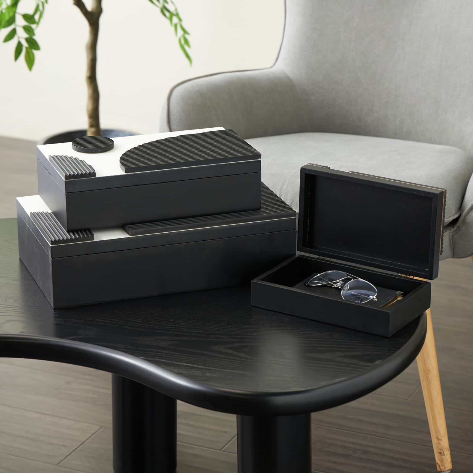 Black Wood Handmade Decorative Box Set