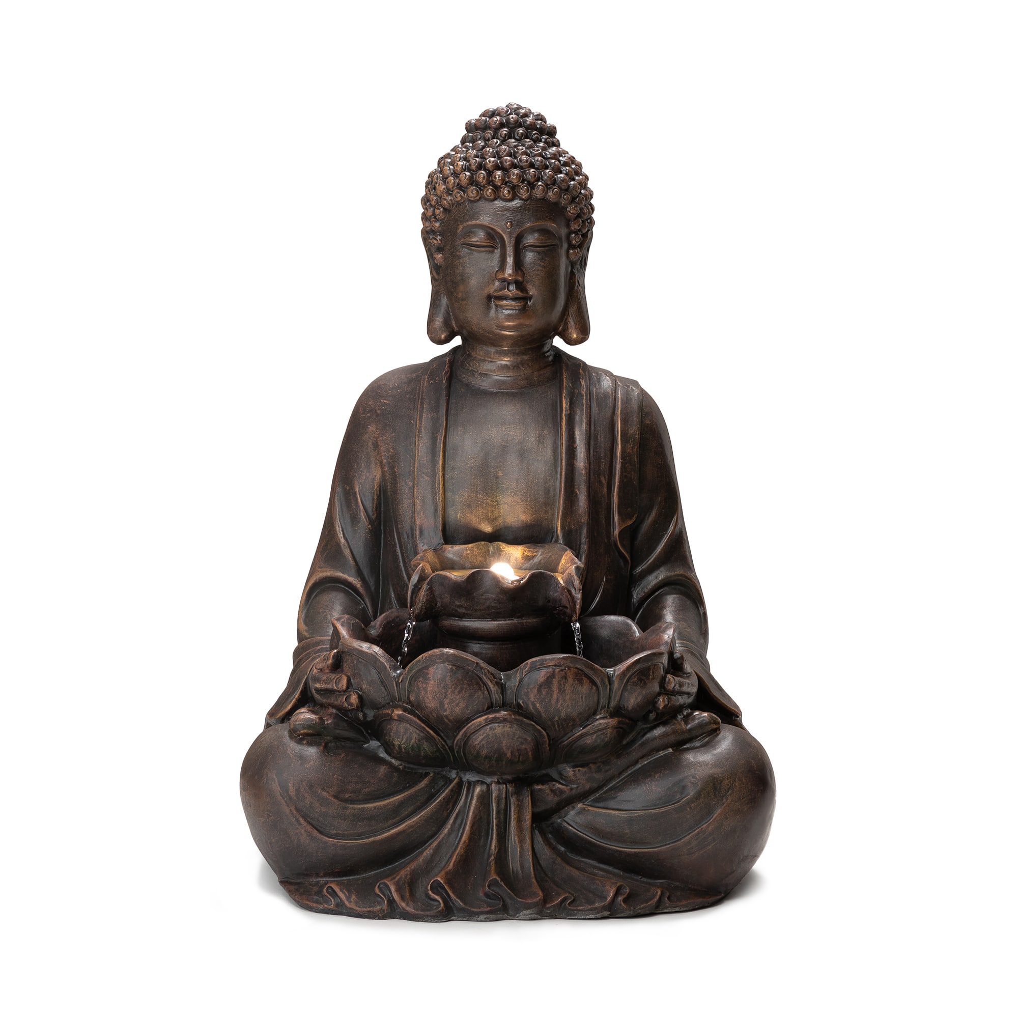 Glitzhome® 28.25" Zen-Style Meditating Buddha Statue Outdoor Fountain with LED Light