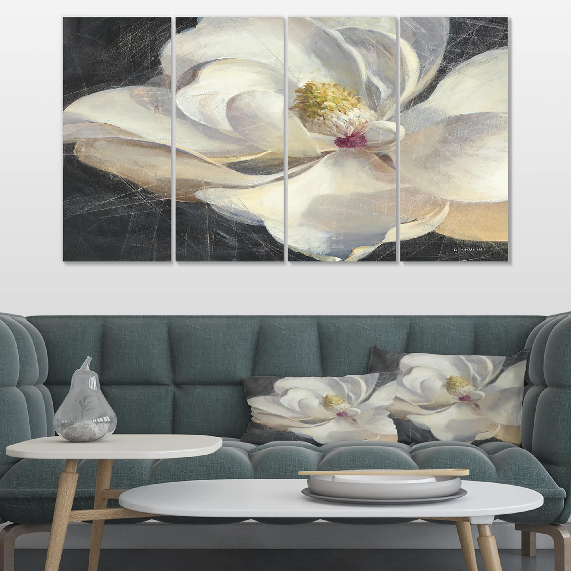 Designart - Vivid White Magnolia IV - Shabby Chic Premium Canvas Wall Art