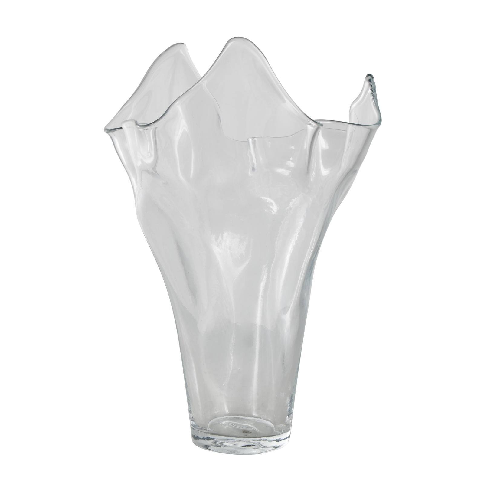 Clear Tulip-Inspired Glass Vase with Wavy Opening