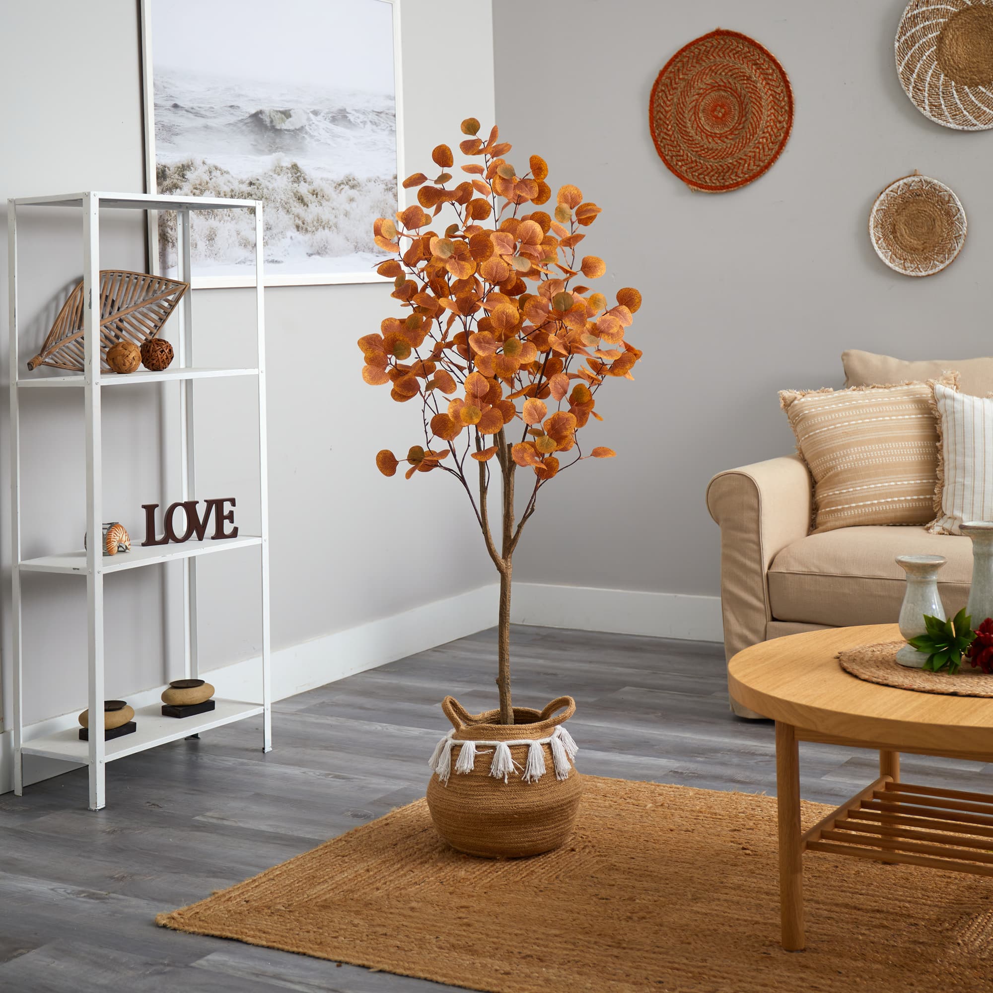 5ft. Artificial Autumn Eucalyptus Tree with Basket
