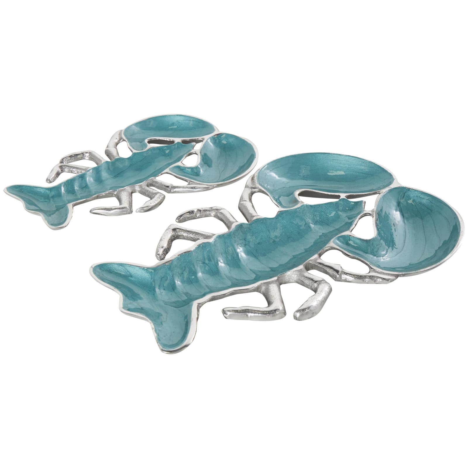 Teal & White Aluminum Enameled Lobster Living Room Décor Tray Set