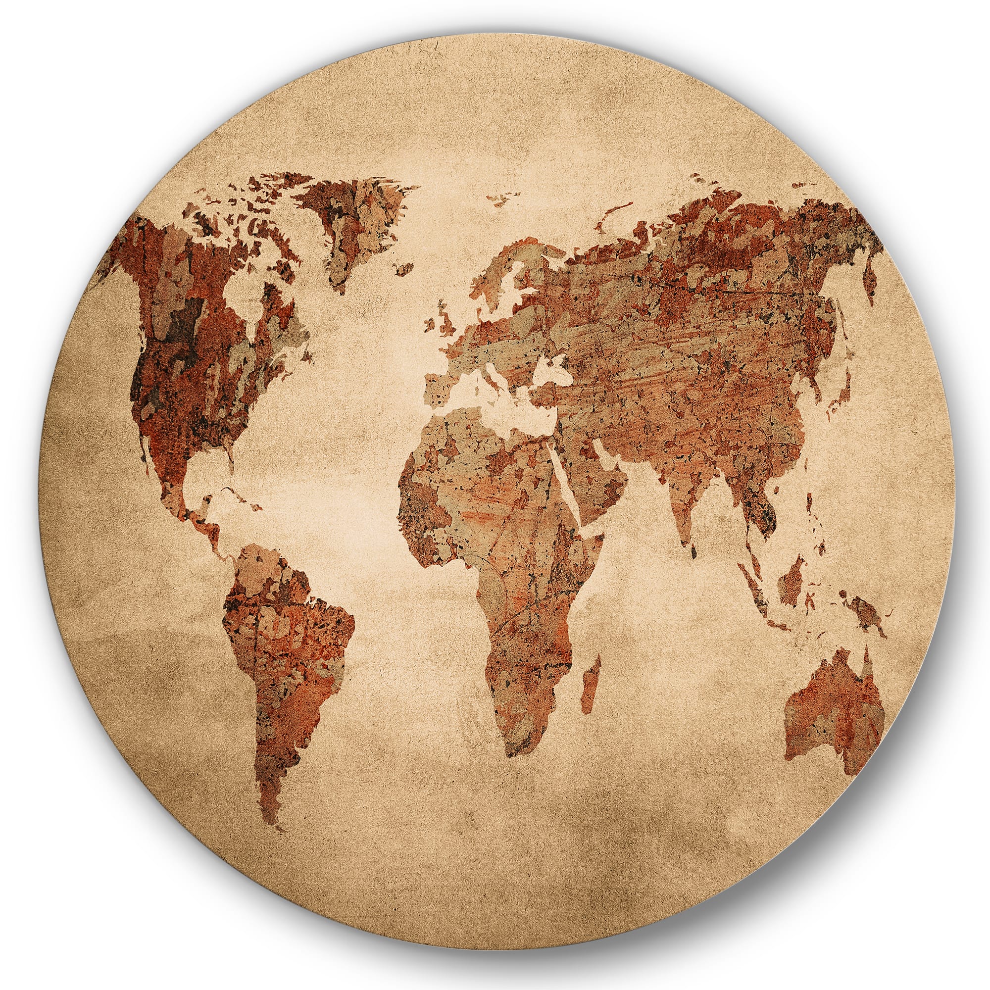 Designart - Ancient Map of The World VII - Vintage Metal Circle Wall Art