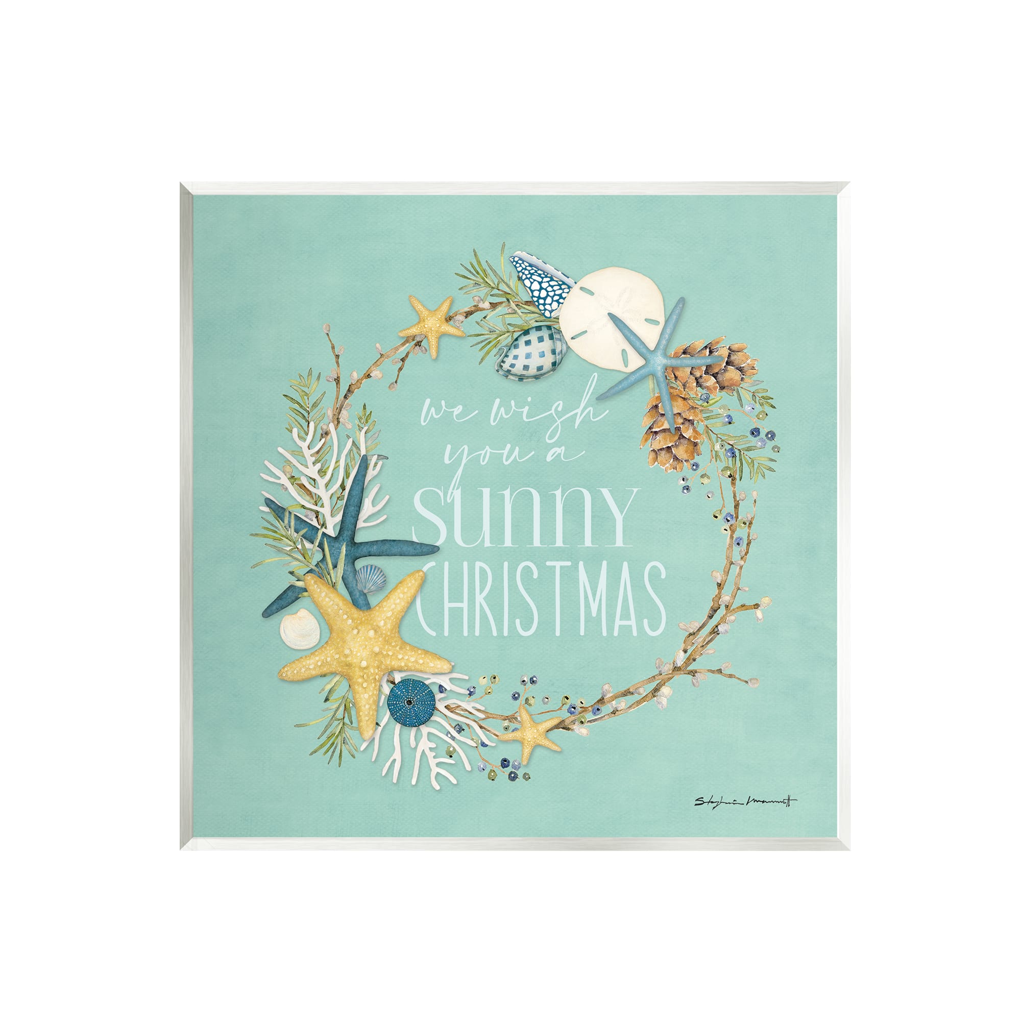 Stupell Industries Wish You A Sunny Christmas Wreath Wall Plaque Art