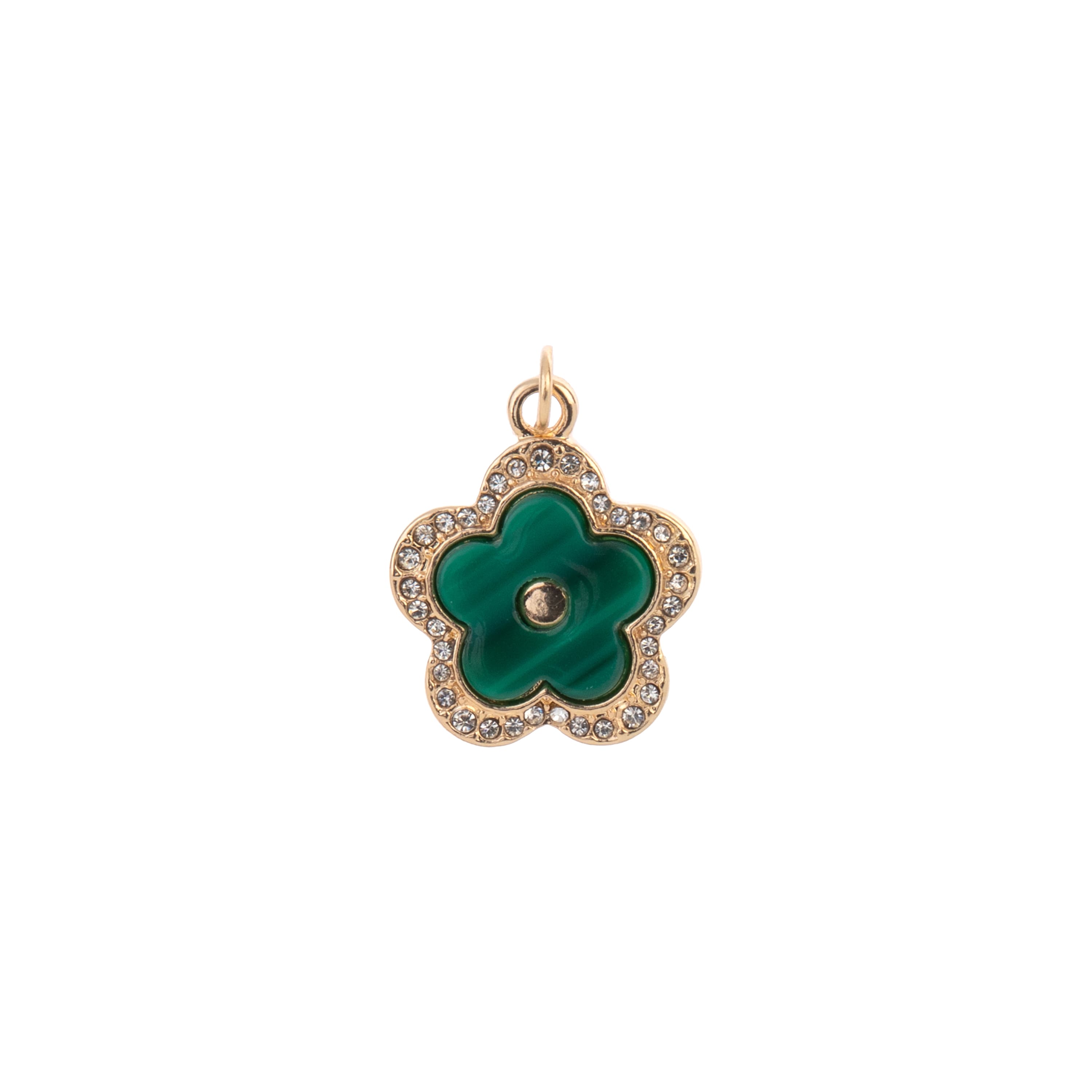 Gold, Green & Rhinestone Metal & Glass Flower Pendant by Bead Landing™