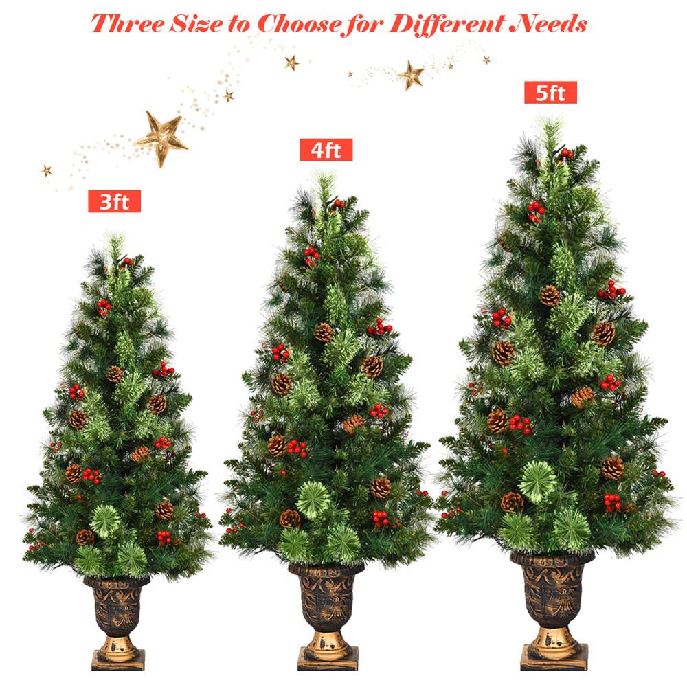 Costway 5ft Pre-Lit Entrance Fir Artificial Christmas Tree in Gold Urn Planter, Warm White LED Lights