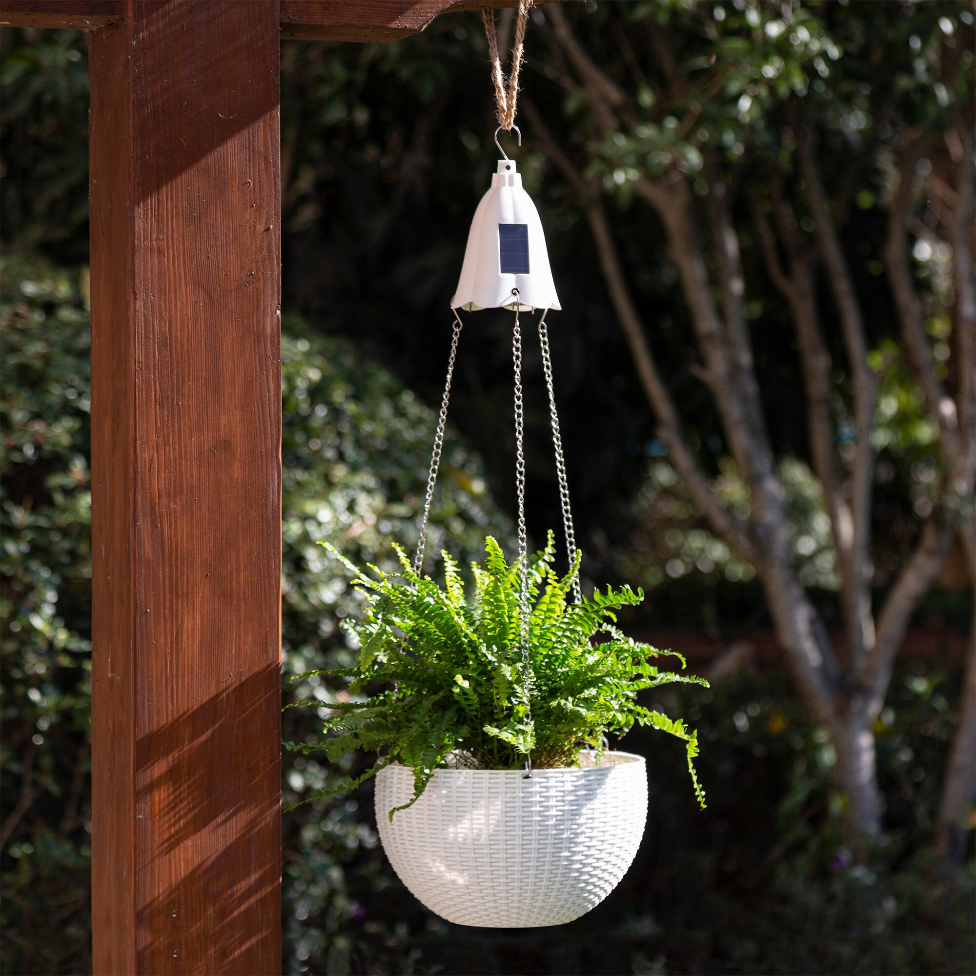 Glitzhome® 30" Solar Lighted Plastic Hanging Planter