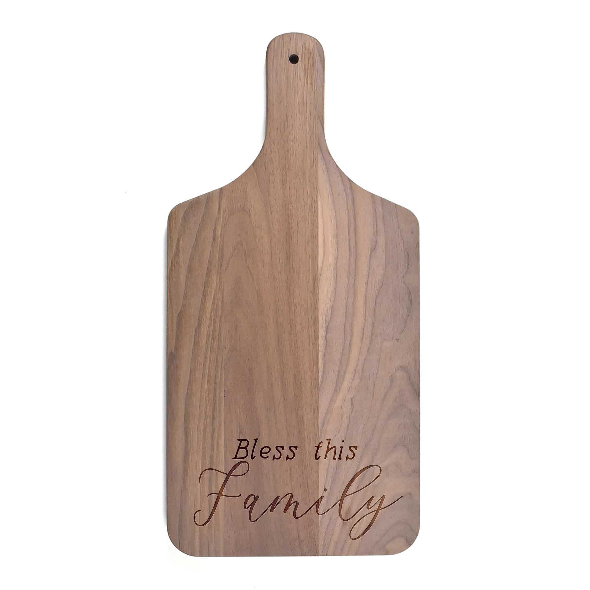 17" Bless This Family Walnut Paddle Cutting Board