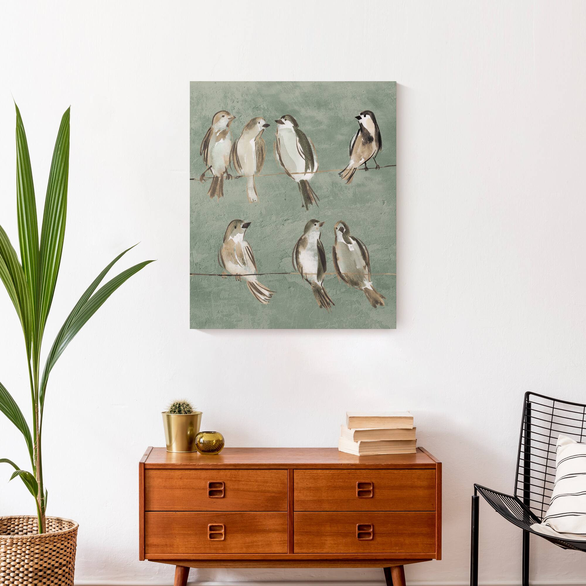 Birds on a Wire Sage 20" x 24" Canvas Wall Art