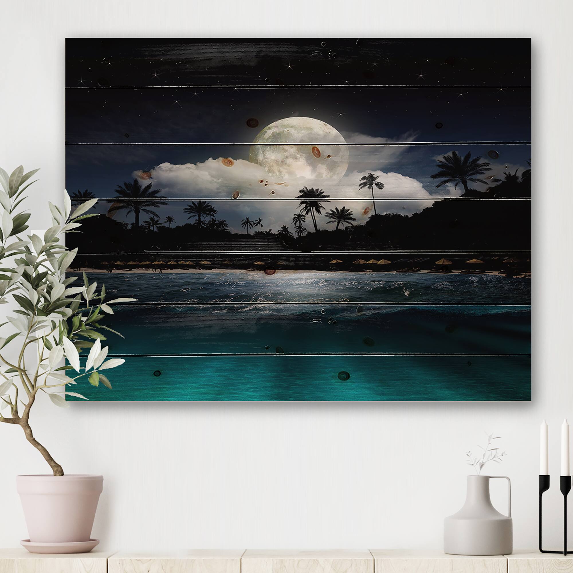 Designart - Fishing Boat Under Tropical Full Moon