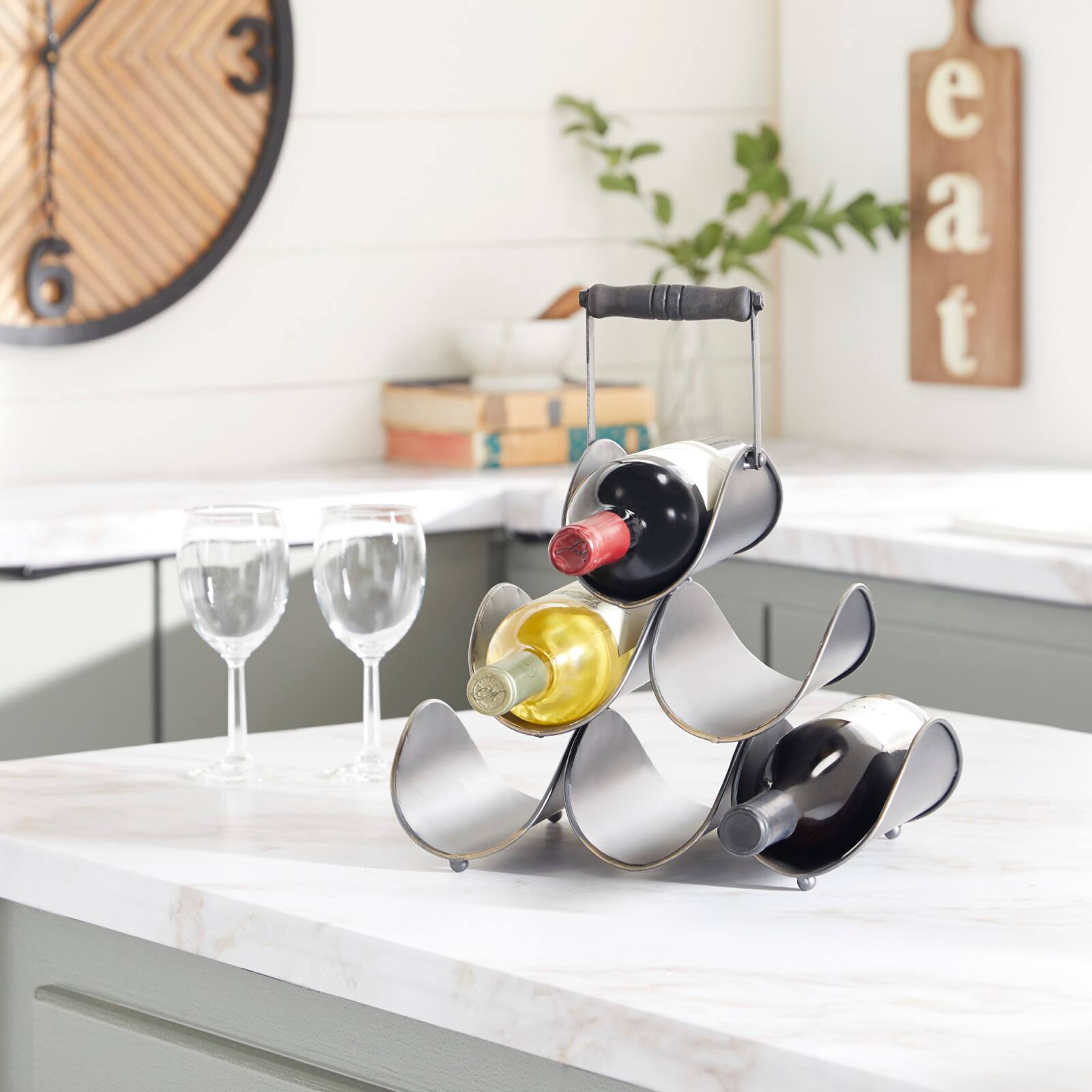 15" Black Metal Industrial Wine Rack