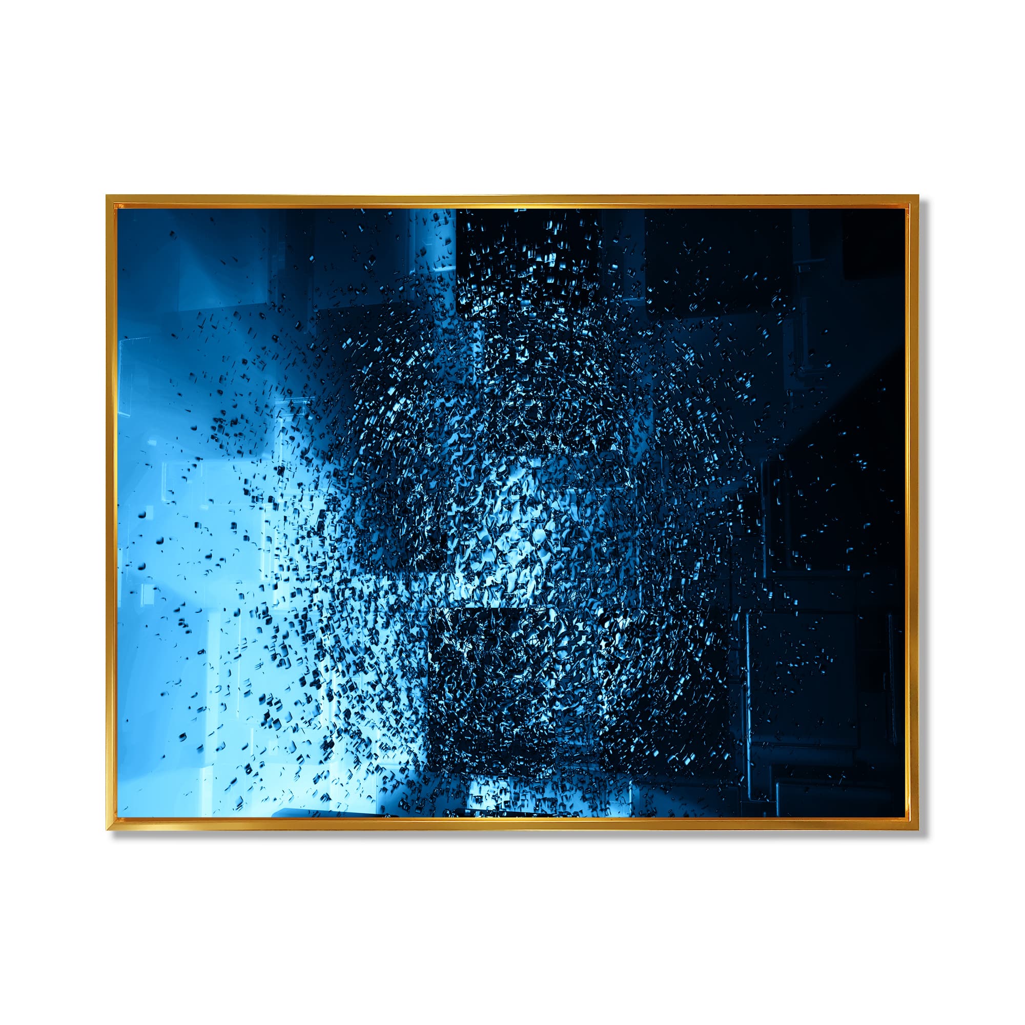 Designart - Fractal 3D Blue Paint Splash - Contemporary Framed Canvas Art Print